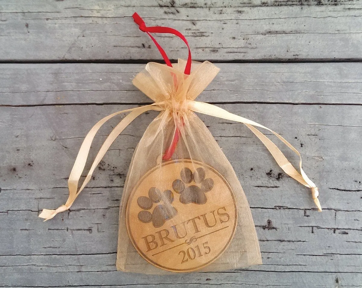 Custom Engraved Personalized Pet Ornament With Paw Prints Pets Name and Date Laser Engraved Wood Ornament Present for Dog Cat Christmas Gift