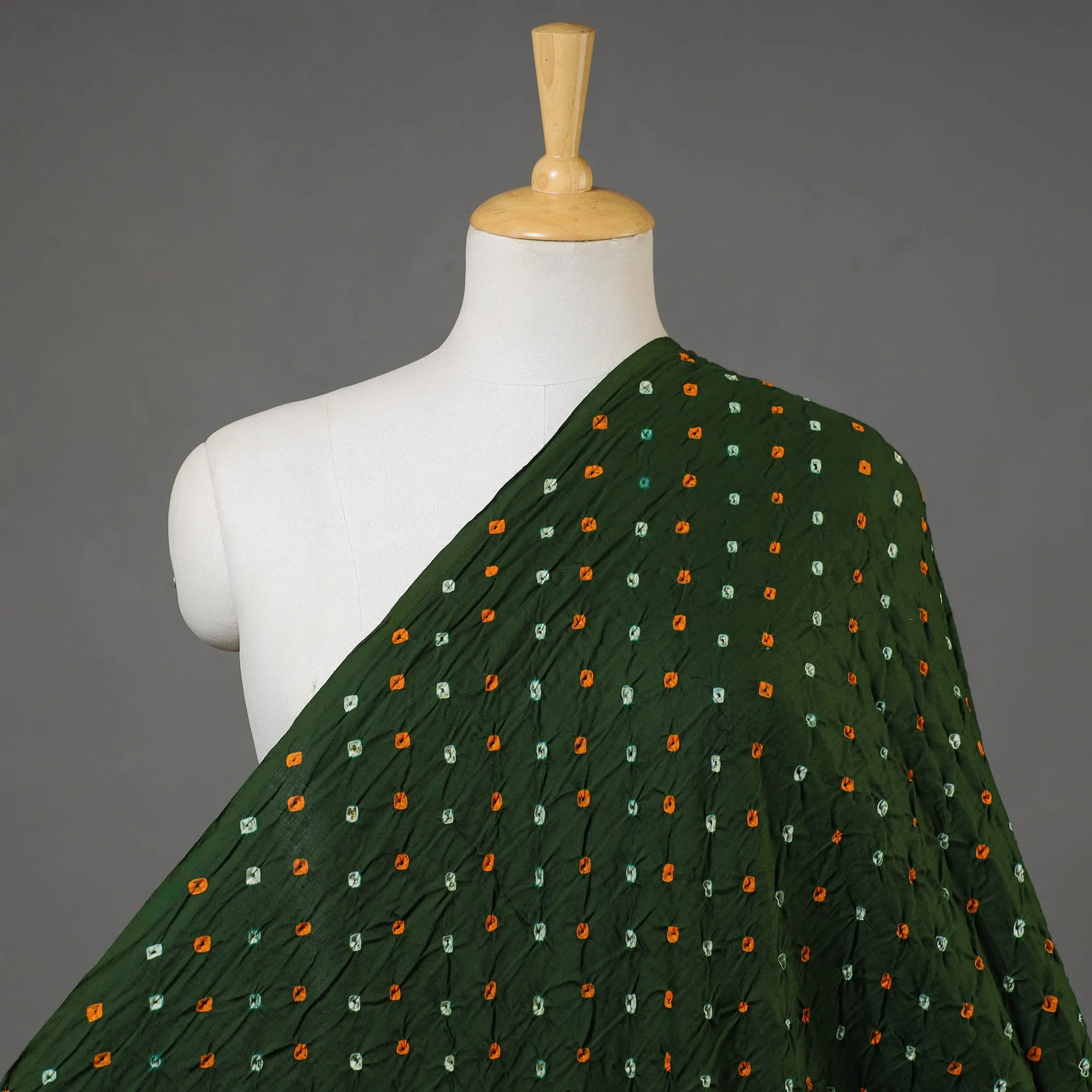 Dark Green - Kutch Tie-Dye Mul Cotton Bandhani Fabric 04