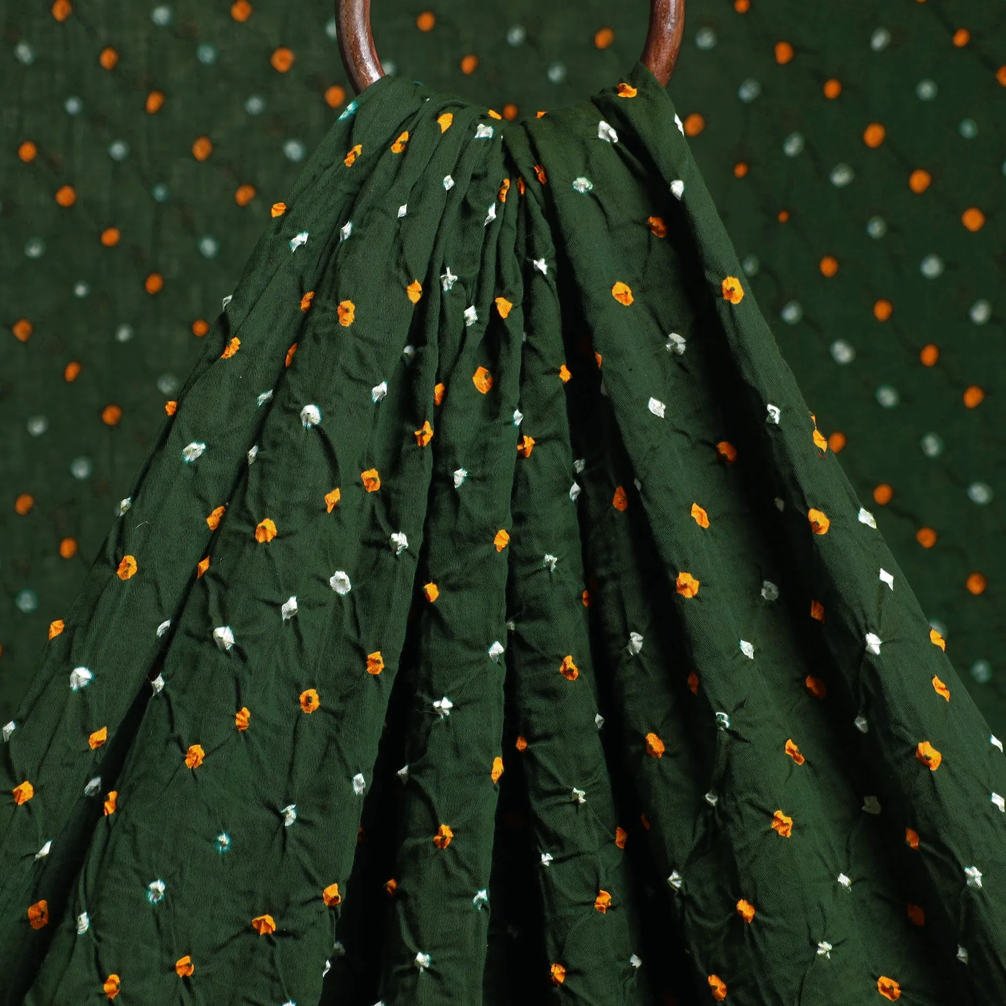 Dark Green - Kutch Tie-Dye Mul Cotton Bandhani Fabric 04