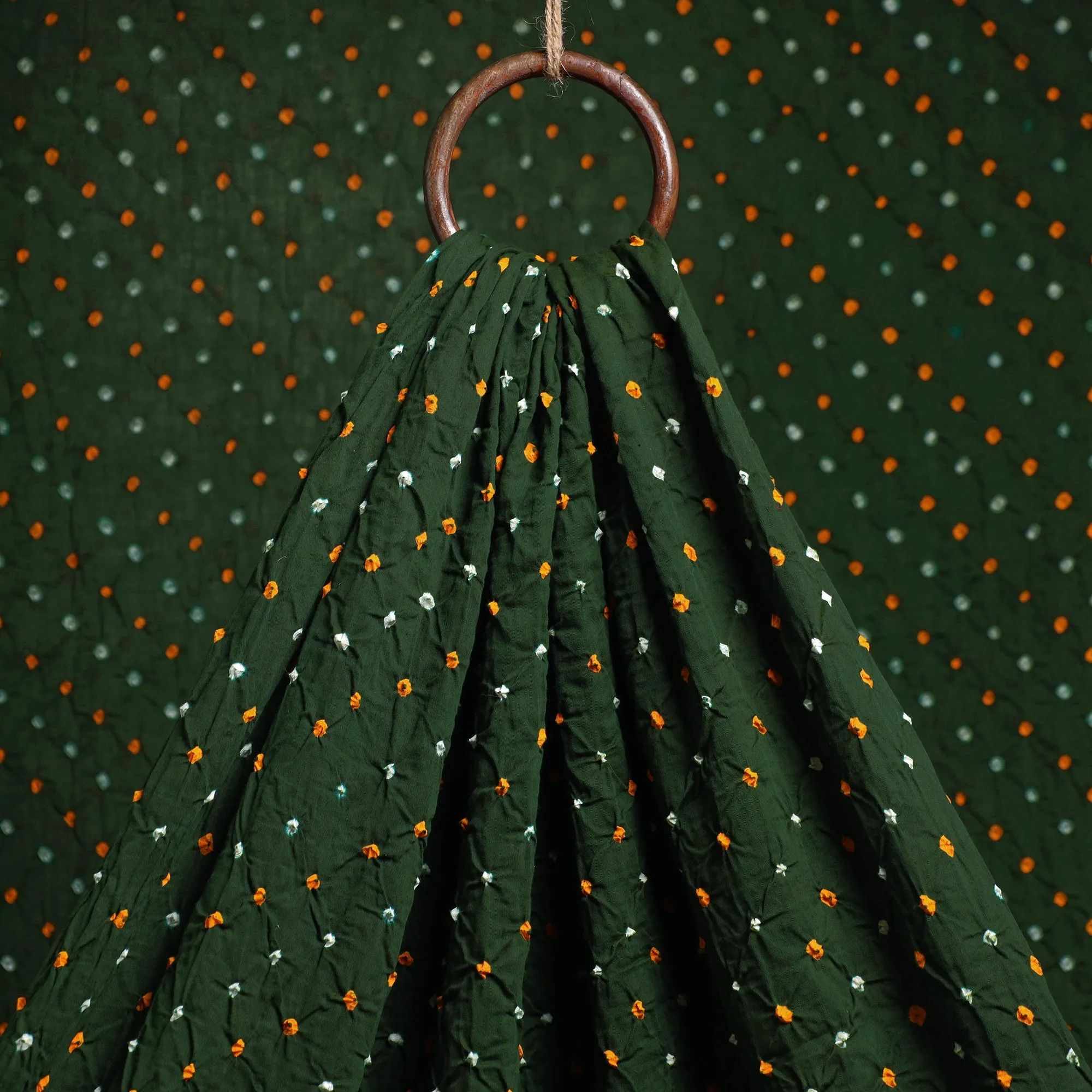 Dark Green - Kutch Tie-Dye Mul Cotton Bandhani Fabric 04