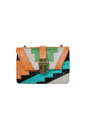 DECO STEP MINI BOX BAG SNAKESKIN TANGERINE/GREEN