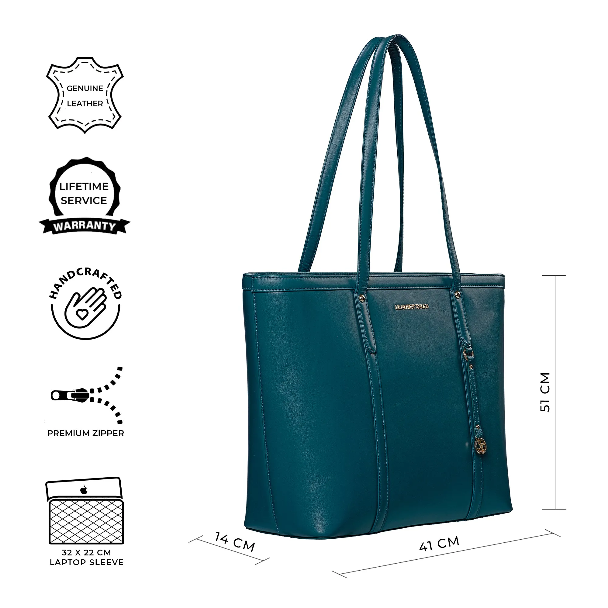 Elegant Tote Bag For Woman |Genuine Leather Handbag for Ladies | Ideal For Office & Travel | Color: Teal Blue