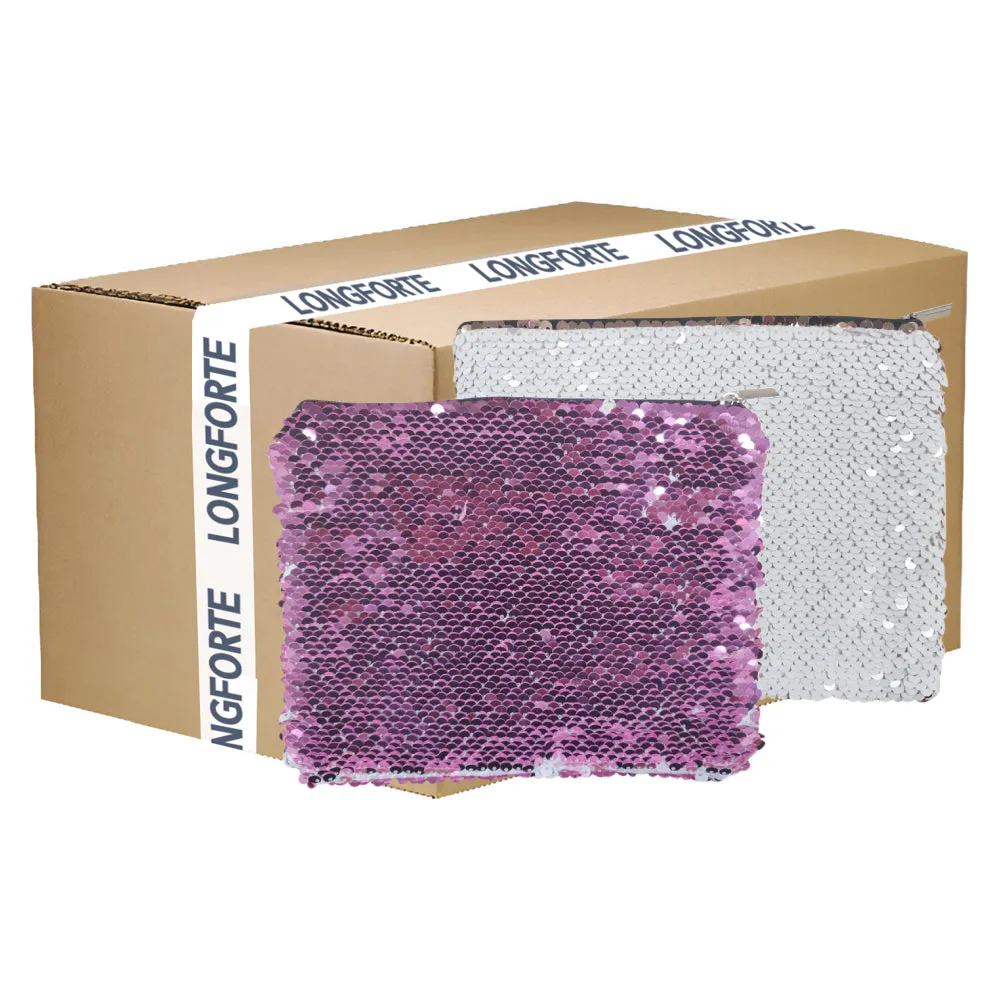 FULL CARTON - 50 x Sequin Handbags/ Cosmetic/Purses - 15cm x 20cm - PINK