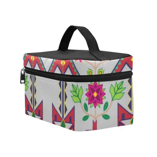 Geometric Floral Spring-Gray Cosmetic Bag/Large