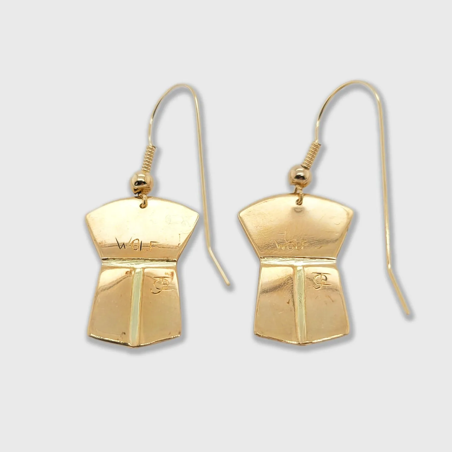 Gold Wolf Copper Shaped Earrings