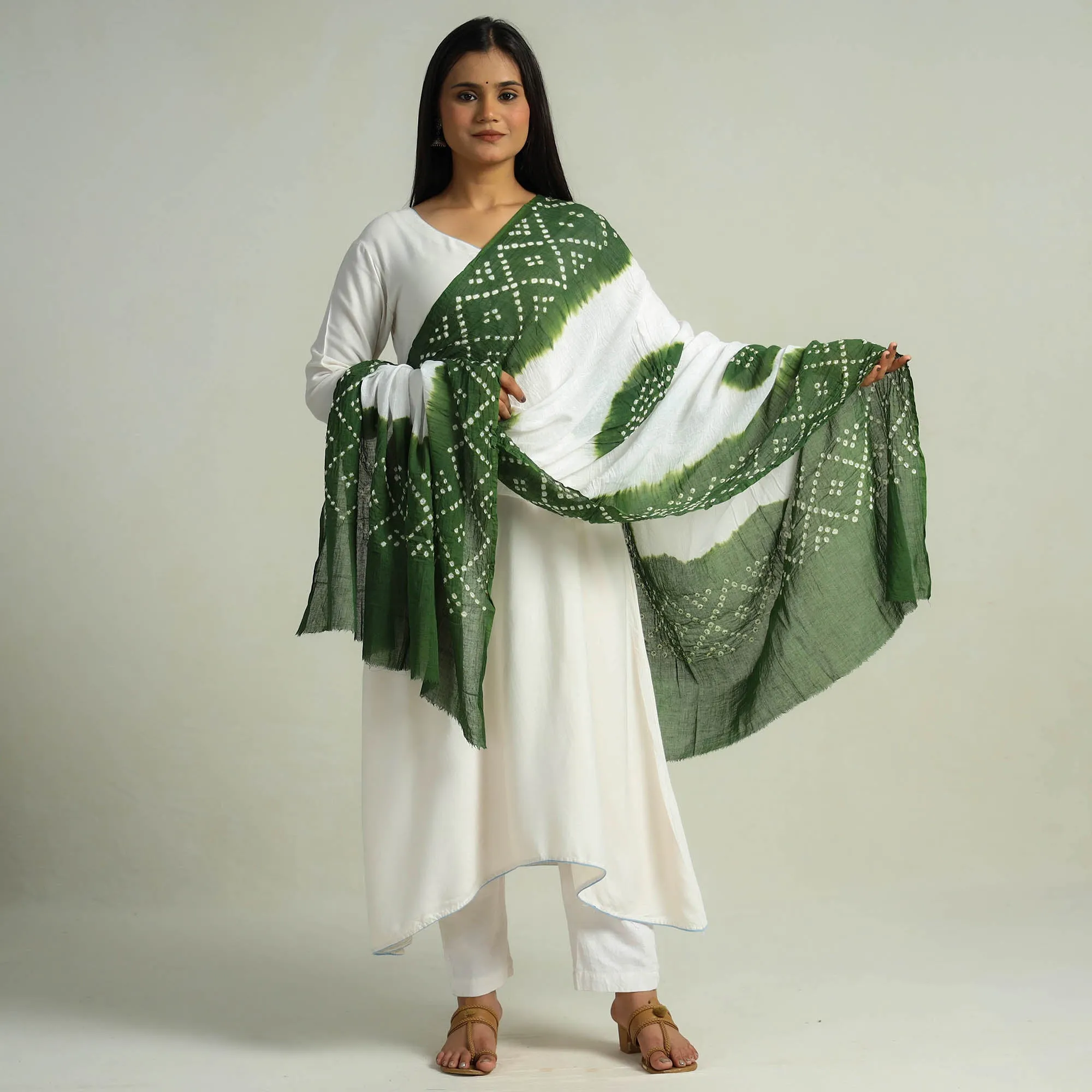 Green - Kutch Bandhani Tie-Dye Cotton Dupatta 19