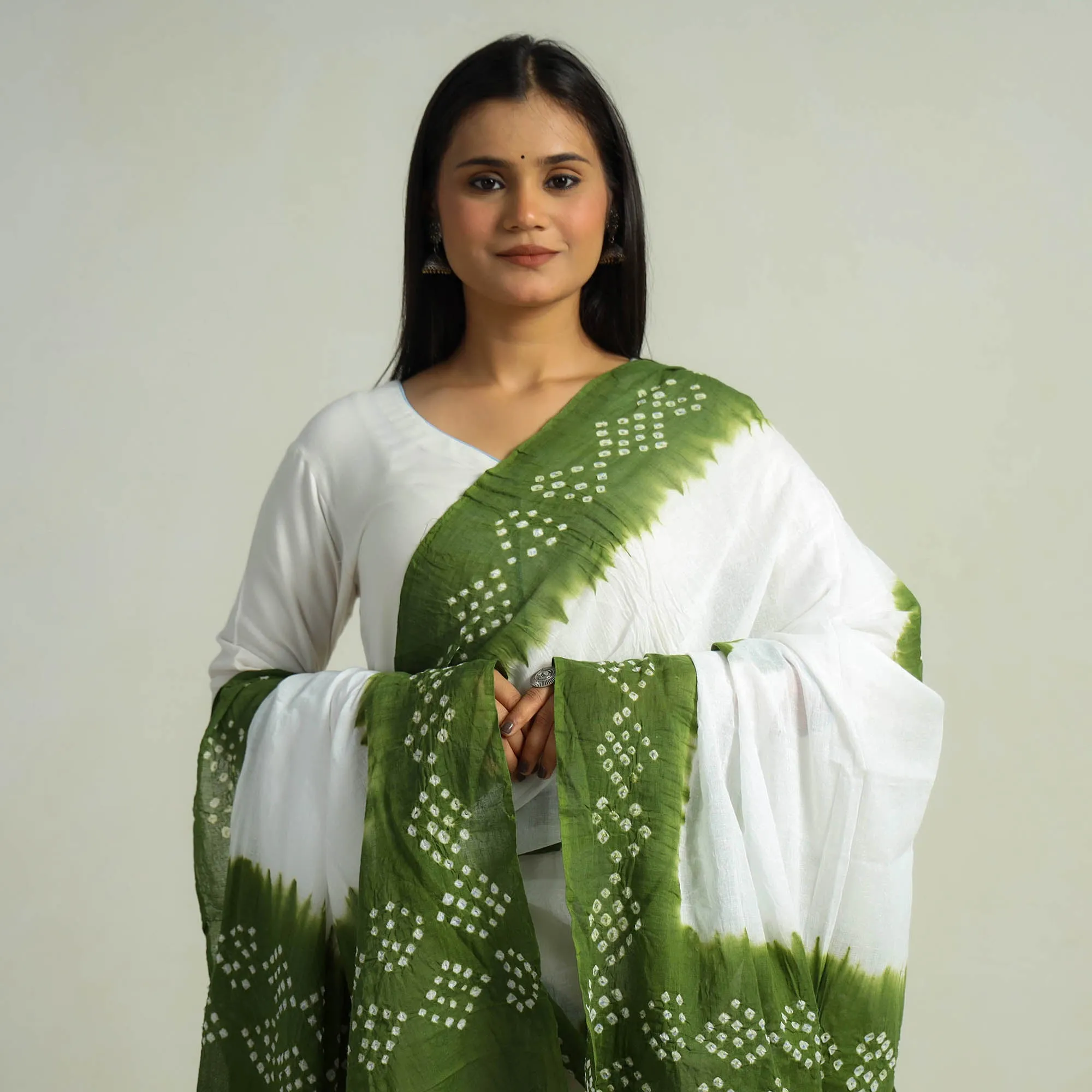 Green - Kutch Bandhani Tie-Dye Cotton Dupatta 20