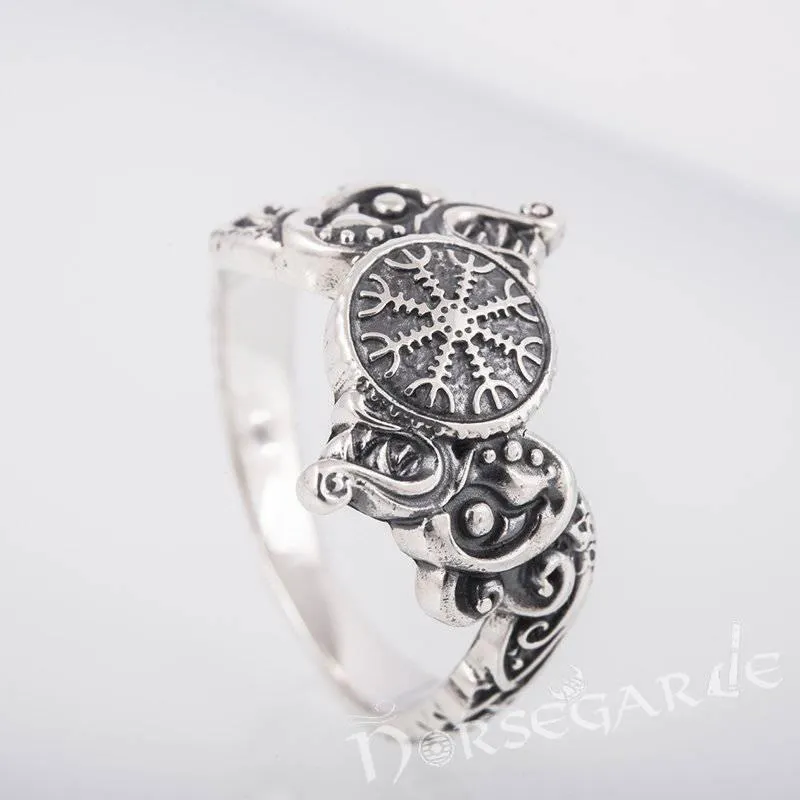 Handcrafted Helm of Awe and Wolves Ring - Sterling Silver