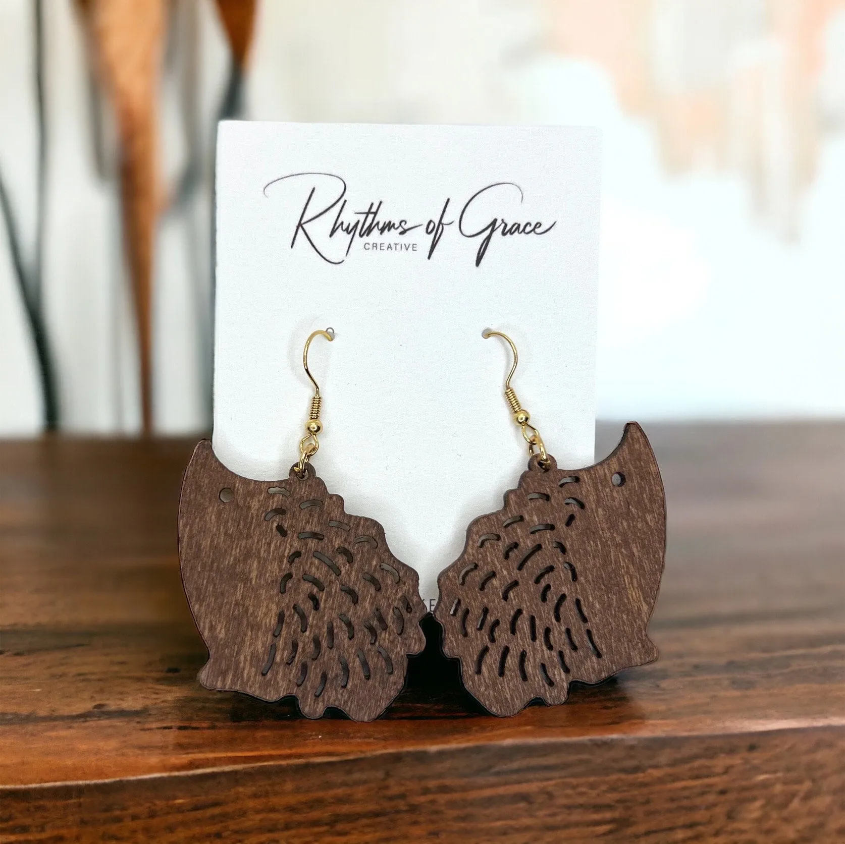 Hedgehog Earrings - Hedgehog Jewelry, Handmade Earrings, Handmade Jewelry, Animal Earrings, Animal Jewelry, Laser Cut, Wooden Hedgehog