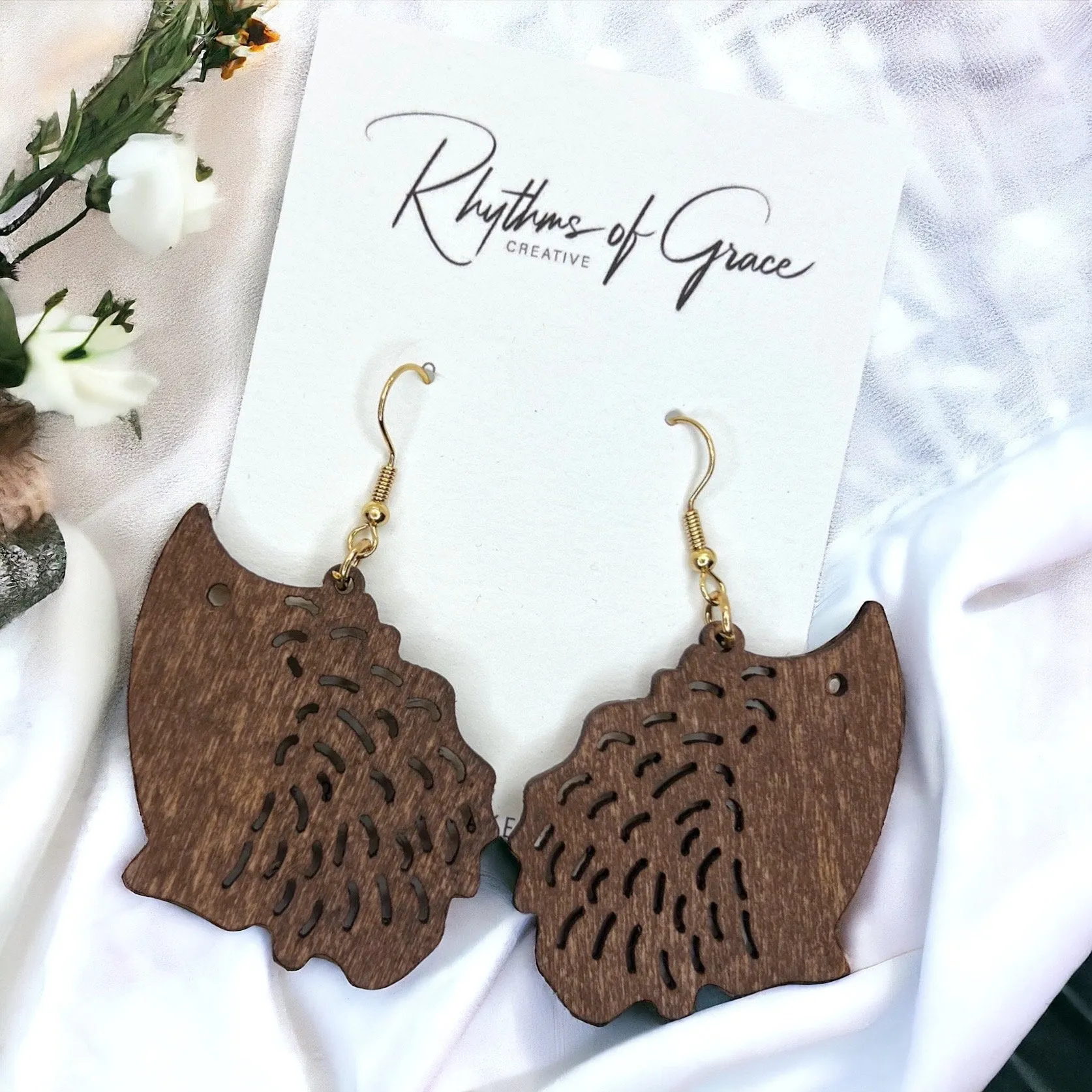 Hedgehog Earrings - Hedgehog Jewelry, Handmade Earrings, Handmade Jewelry, Animal Earrings, Animal Jewelry, Laser Cut, Wooden Hedgehog