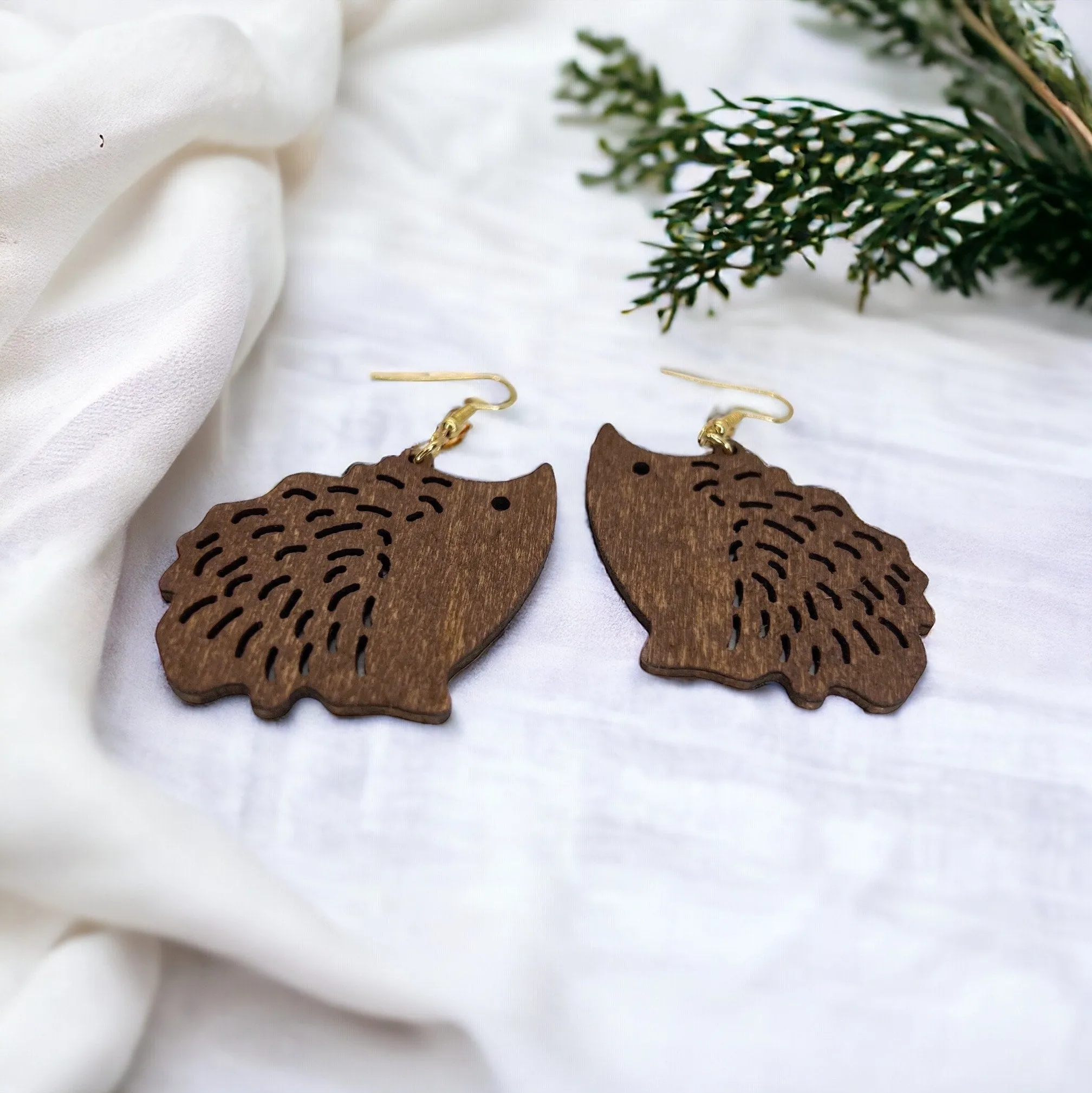 Hedgehog Earrings - Hedgehog Jewelry, Handmade Earrings, Handmade Jewelry, Animal Earrings, Animal Jewelry, Laser Cut, Wooden Hedgehog