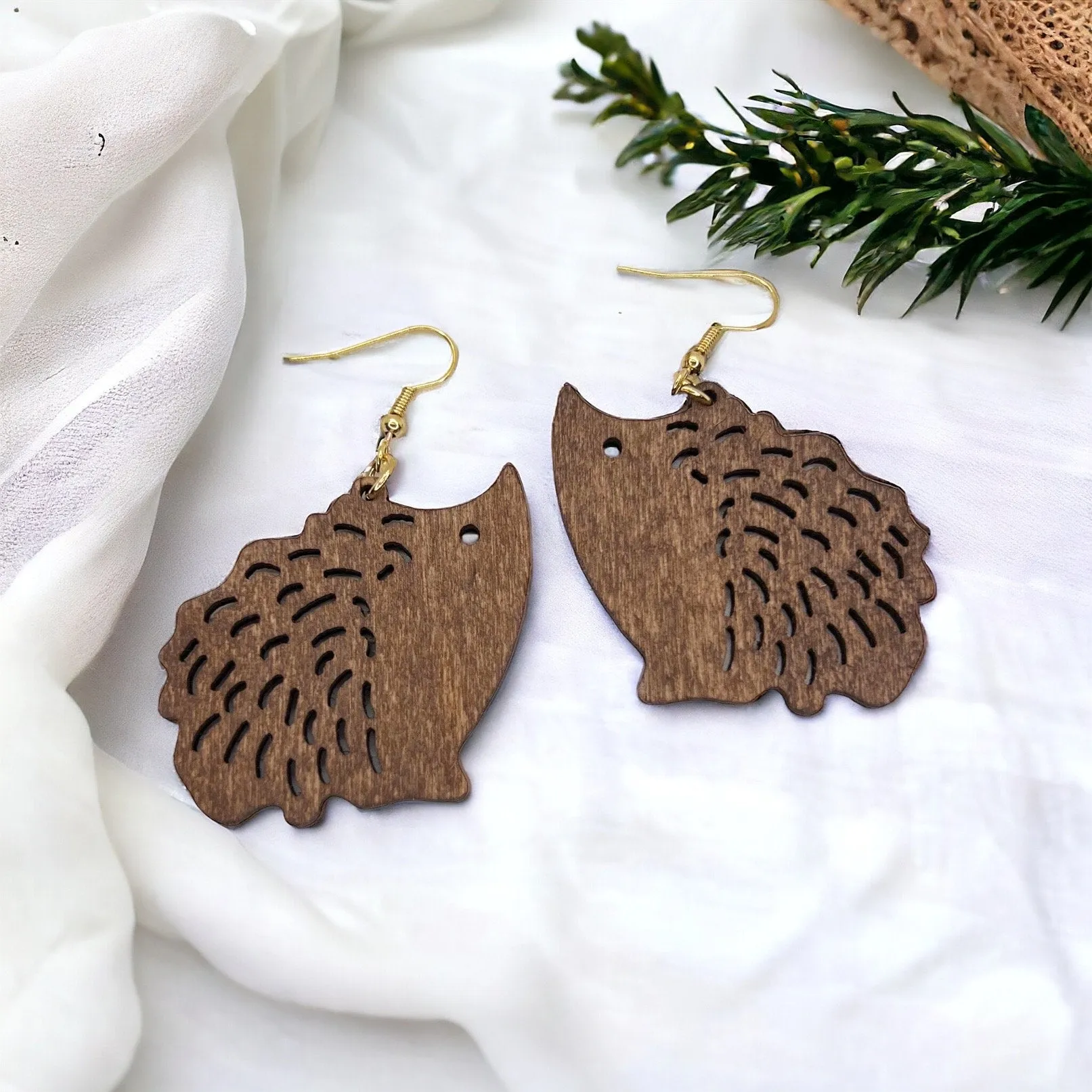 Hedgehog Earrings - Hedgehog Jewelry, Handmade Earrings, Handmade Jewelry, Animal Earrings, Animal Jewelry, Laser Cut, Wooden Hedgehog
