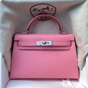 Hermès Kelly 20 Rose Confetti Sellier Chevre Mysore Palladium Hardware PHW