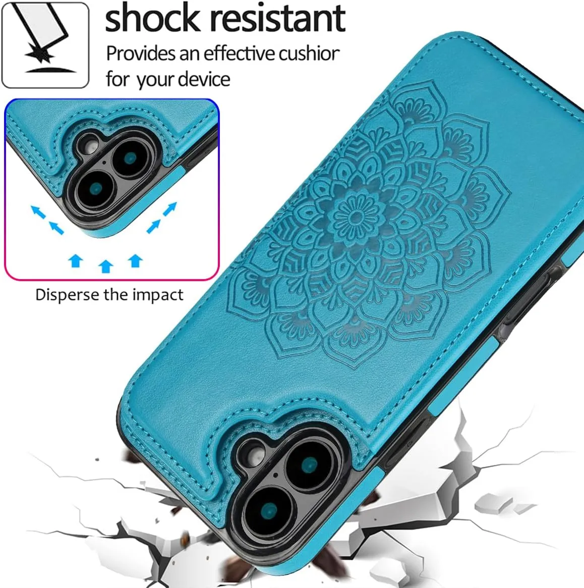 iPhone 16 Plus Flip Folio Wallet Case Credit Card Holder Slot PU Leather Cover 6.7 inch Blue