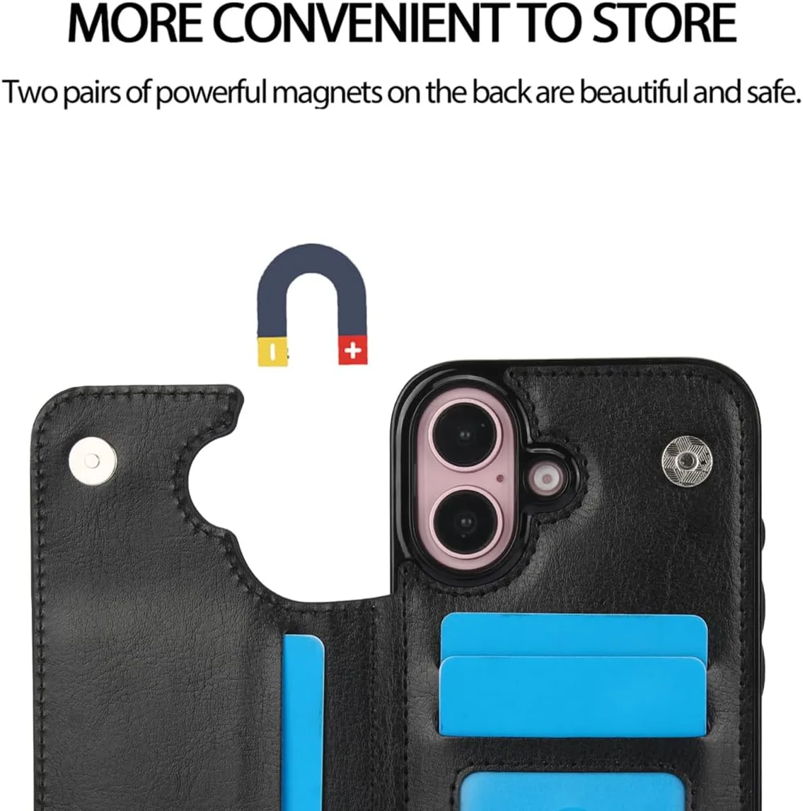 iPhone 16 Plus Flip Folio Wallet Case Credit Card Holder Slot PU Leather Cover 6.7 inch Blue