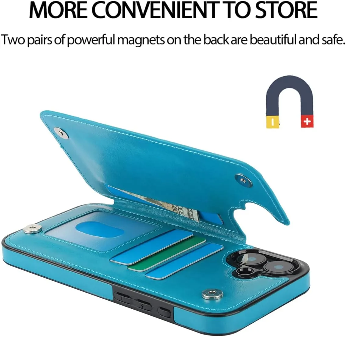 iPhone 16 Plus Flip Folio Wallet Case Credit Card Holder Slot PU Leather Cover 6.7 inch Blue