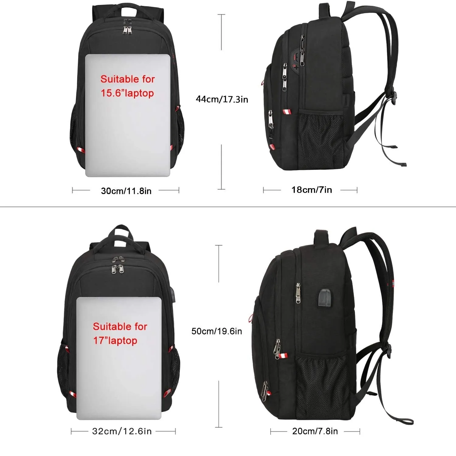 Laptop Backpack | Business Travel Backpack with USB Charging Slit for Men Womens | Black