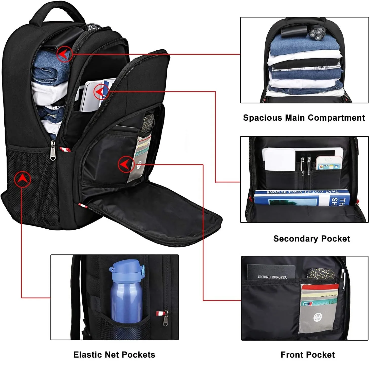 Laptop Backpack | Business Travel Backpack with USB Charging Slit for Men Womens | Black