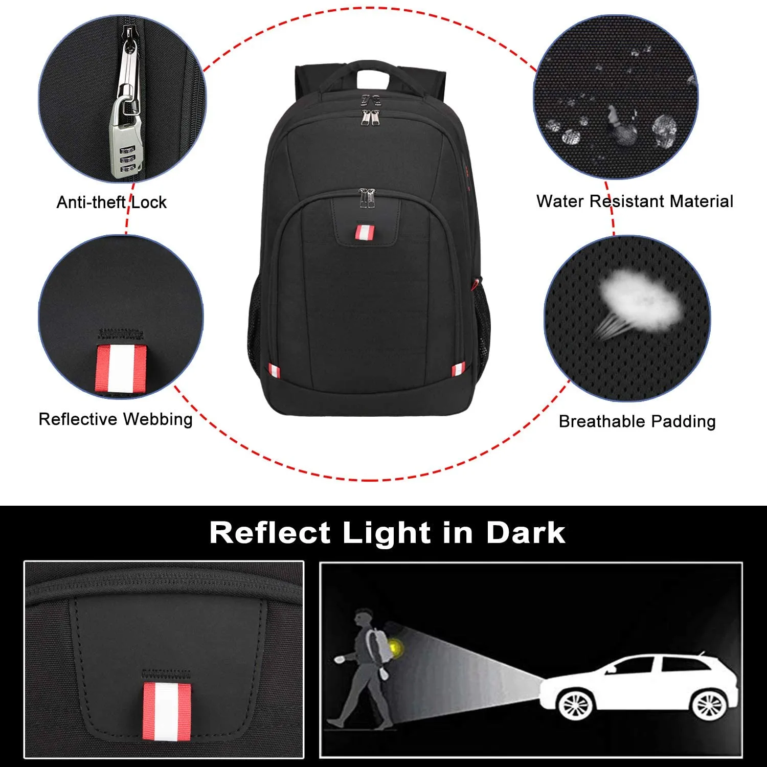 Laptop Backpack | Business Travel Backpack with USB Charging Slit for Men Womens | Black