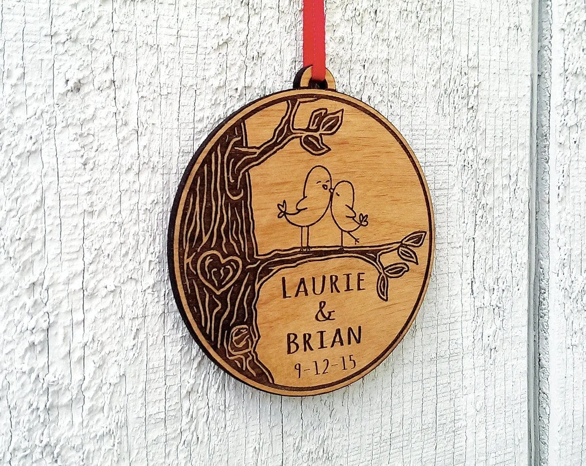 Love Birds Heart Customized Christmas Ornament for Him for Her Couples Gift Christmas Ornament Lover Personalized Names Date Tree Trunk