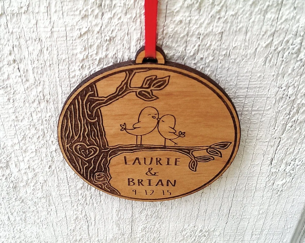 Love Birds Heart Customized Christmas Ornament for Him for Her Couples Gift Christmas Ornament Lover Personalized Names Date Tree Trunk