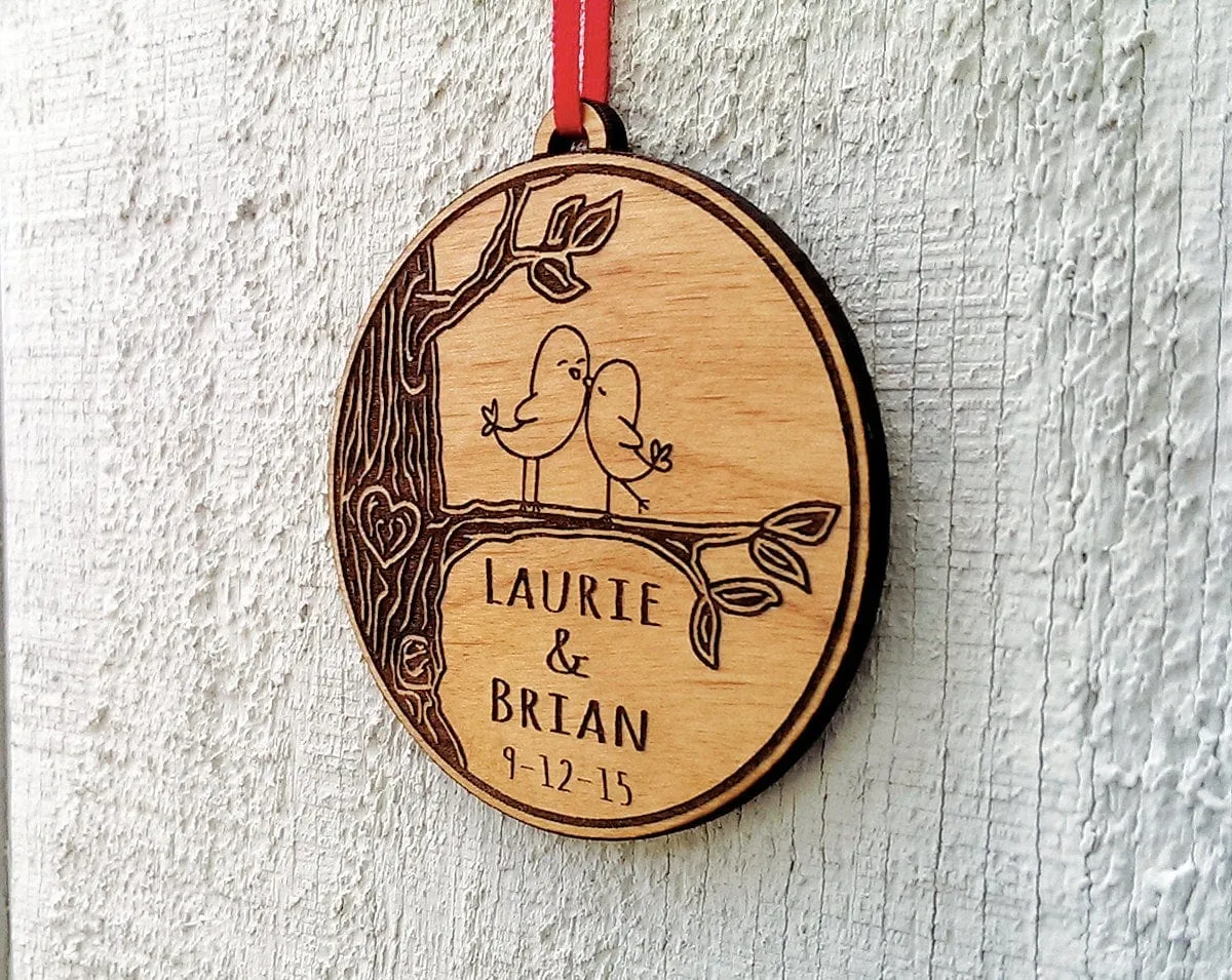 Love Birds Heart Customized Christmas Ornament for Him for Her Couples Gift Christmas Ornament Lover Personalized Names Date Tree Trunk