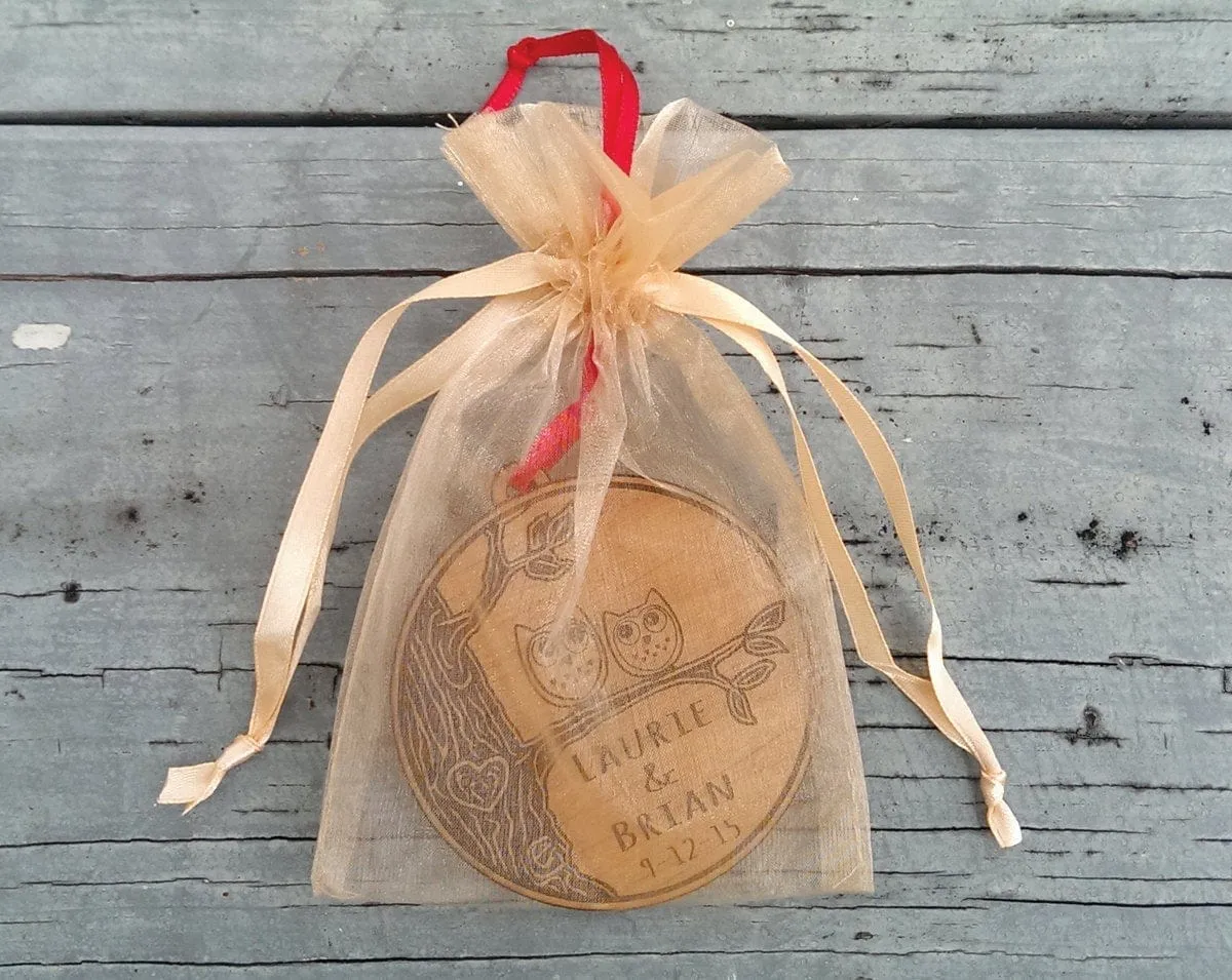 Love Birds Owl Heart Personalized Christmas Ornament for Him Her Couples Gift Christmas Ornament Lover Personalized Names Date Tree Trunk