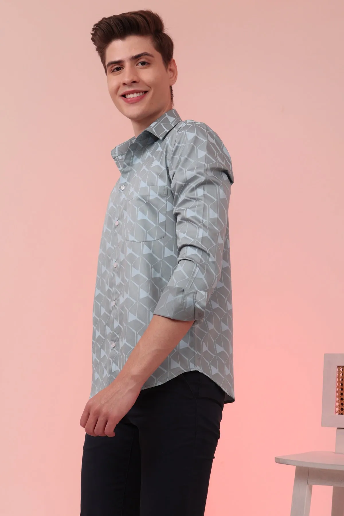 Majestic Blue print cotton shirt full sleeves | Style Matters