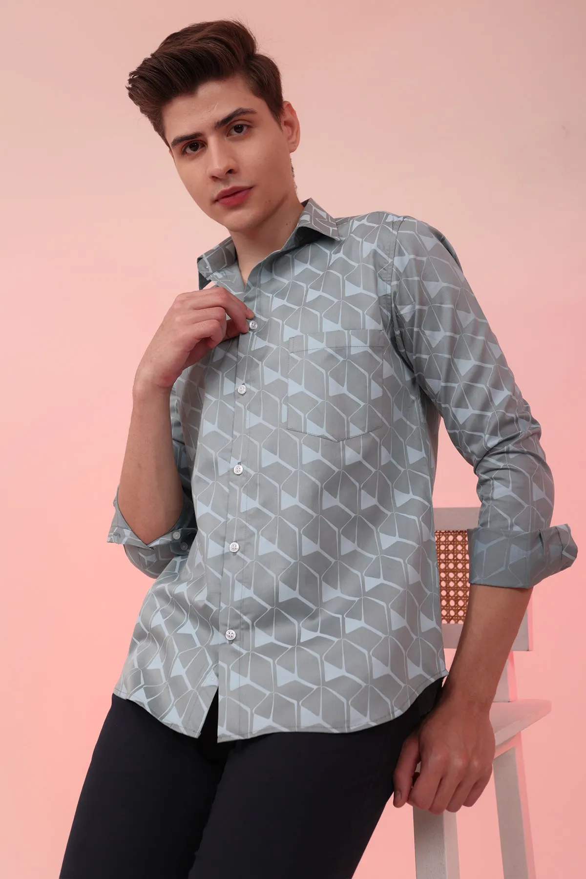 Majestic Blue print cotton shirt full sleeves | Style Matters