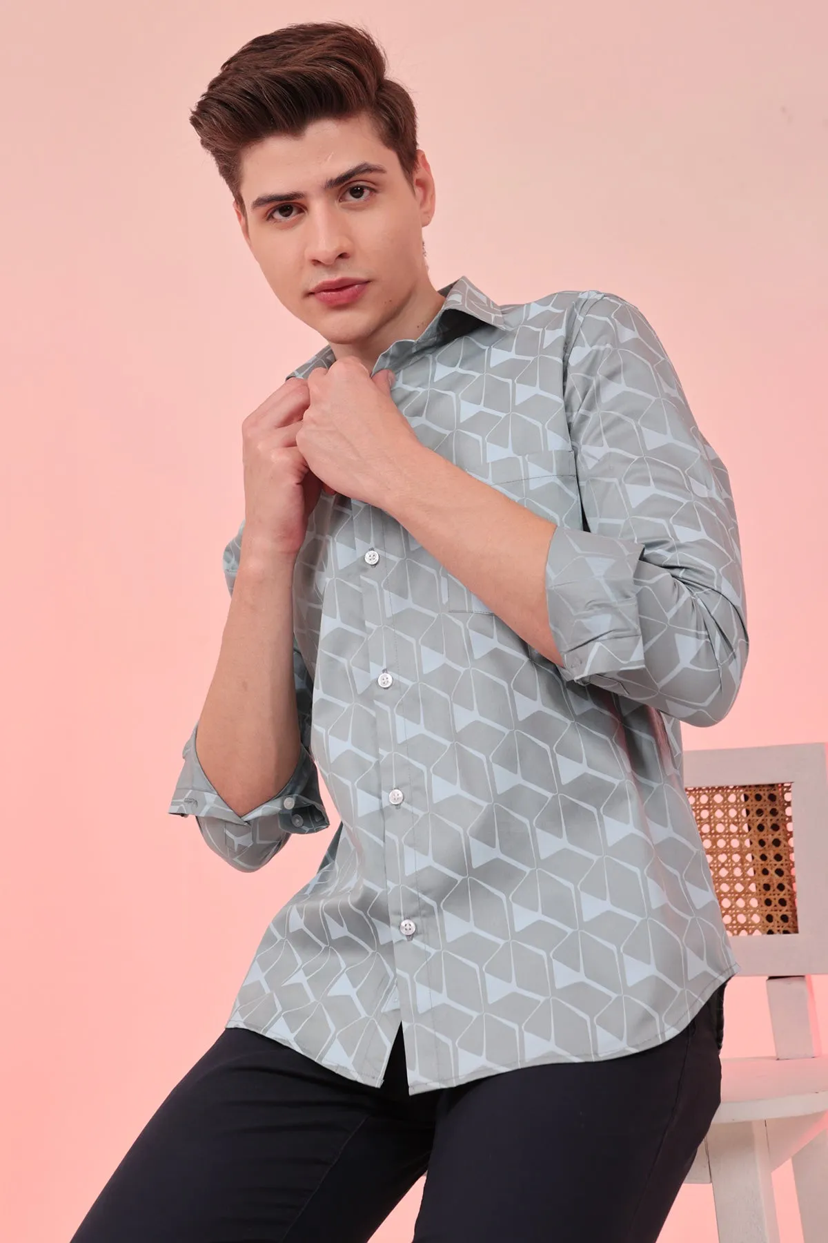 Majestic Blue print cotton shirt full sleeves | Style Matters