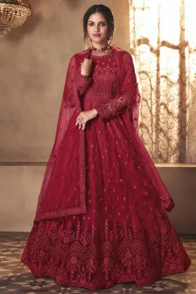 Majestic Red Wedding Thread Embroidered Anarkali Suit