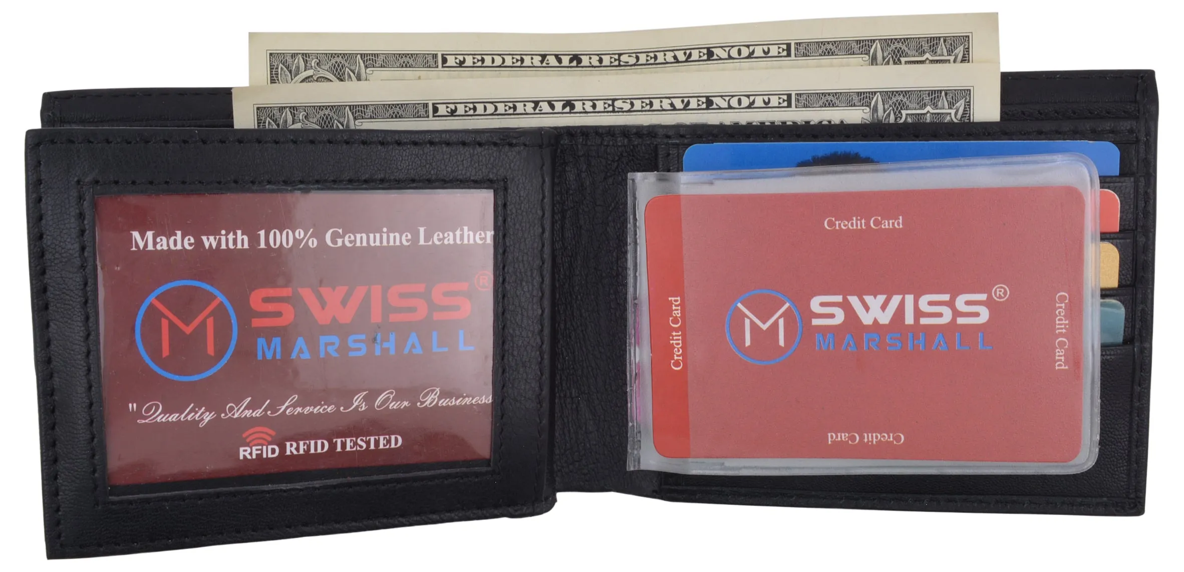 Men's RFID Security Blocking Premium Leather Extra Capacity Card ID Bifold Wallet