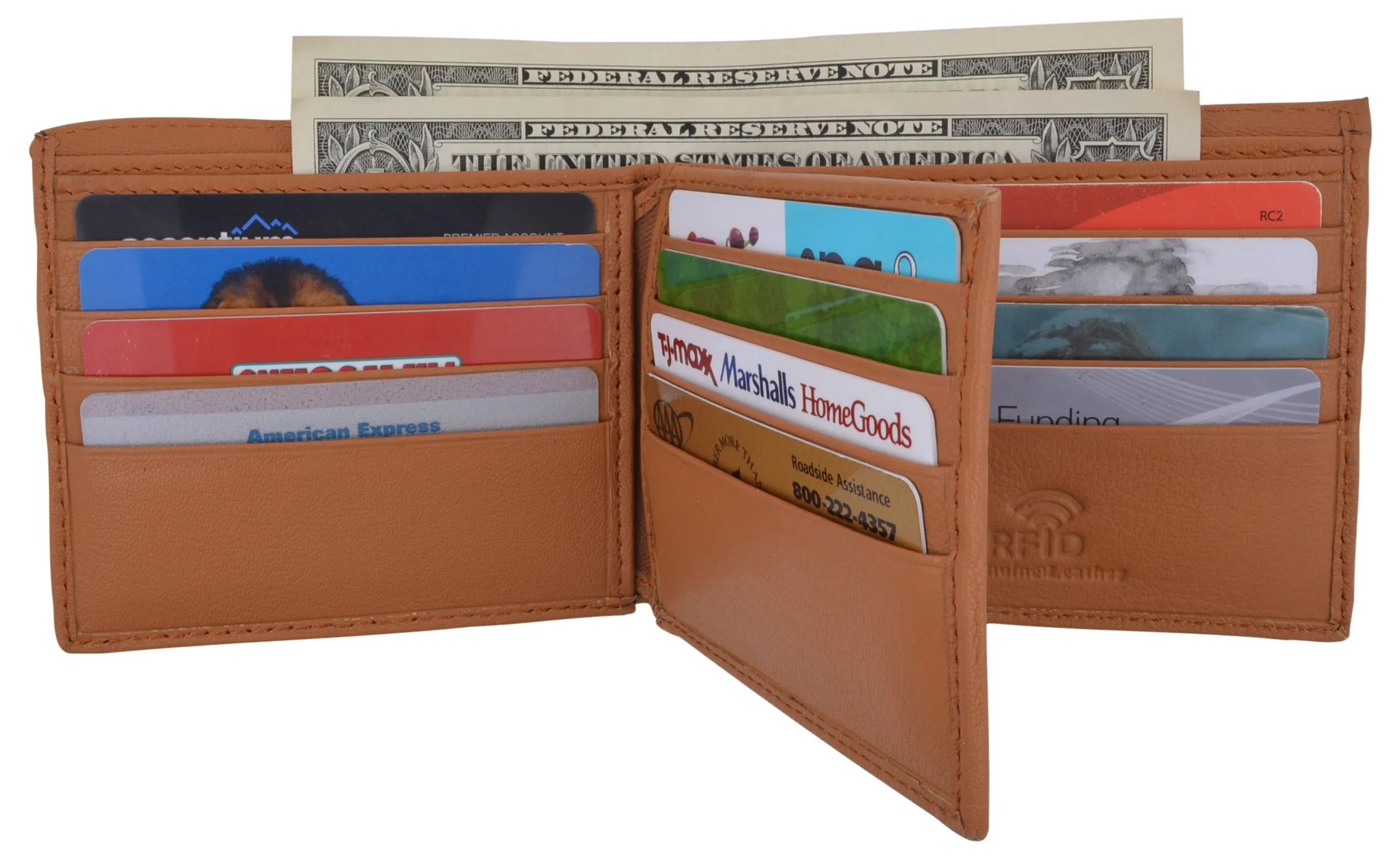 Men's RFID Security Blocking Premium Leather Extra Capacity Card ID Bifold Wallet