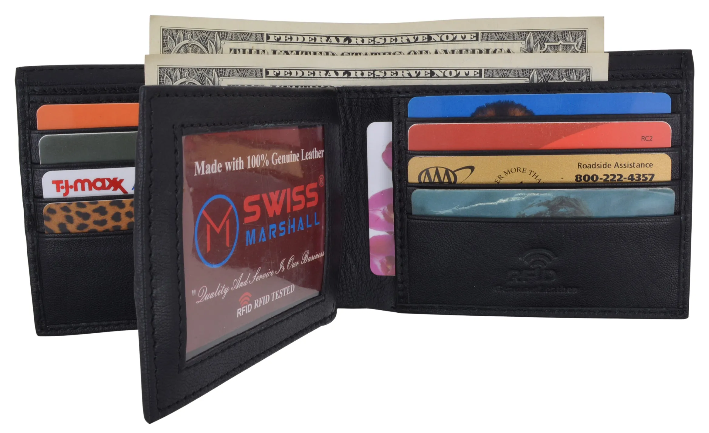 Men's RFID Security Blocking Premium Leather Extra Capacity Card ID Bifold Wallet
