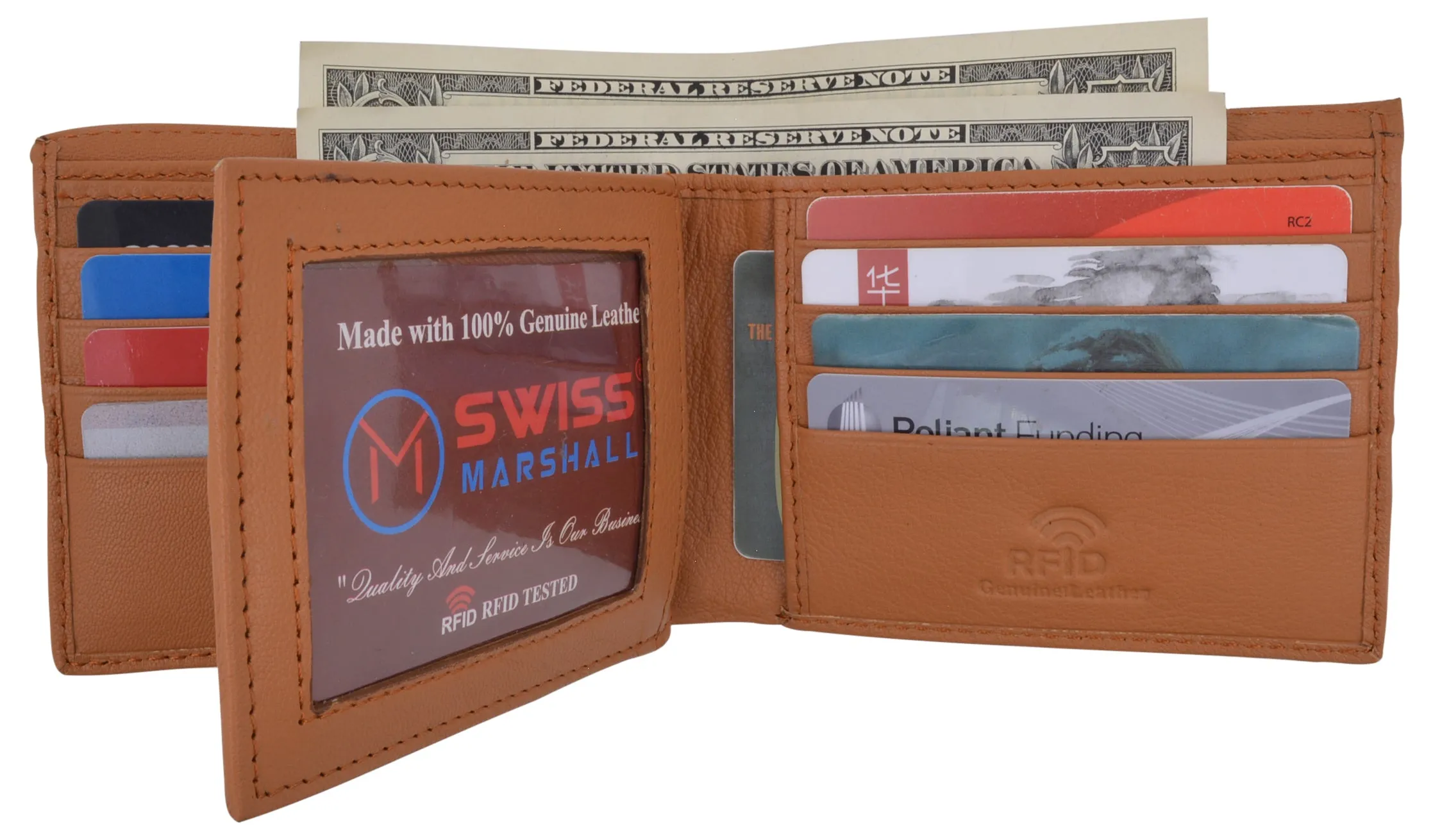 Men's RFID Security Blocking Premium Leather Extra Capacity Card ID Bifold Wallet