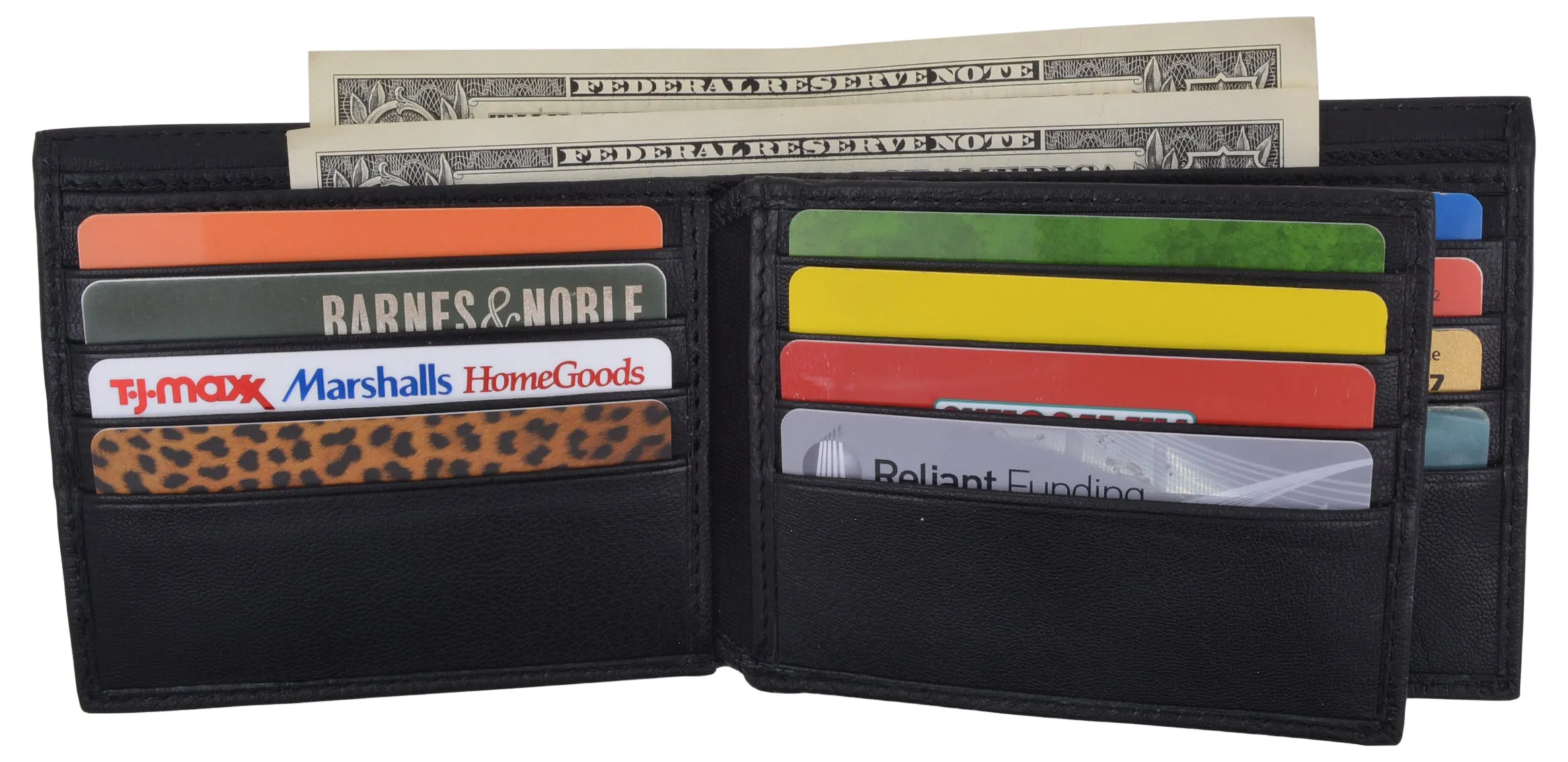 Men's RFID Security Blocking Premium Leather Extra Capacity Card ID Bifold Wallet