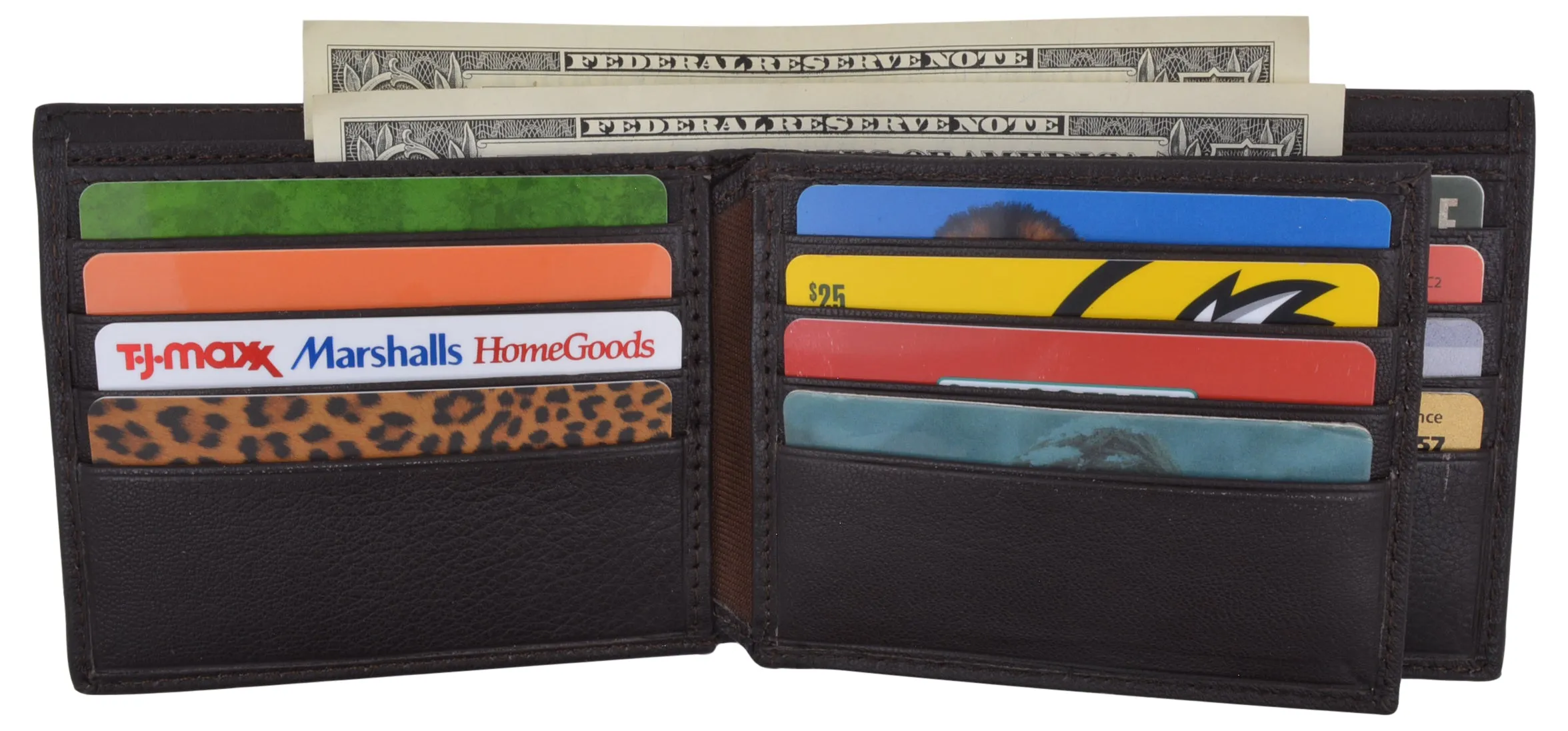 Men's RFID Security Blocking Premium Leather Extra Capacity Card ID Bifold Wallet