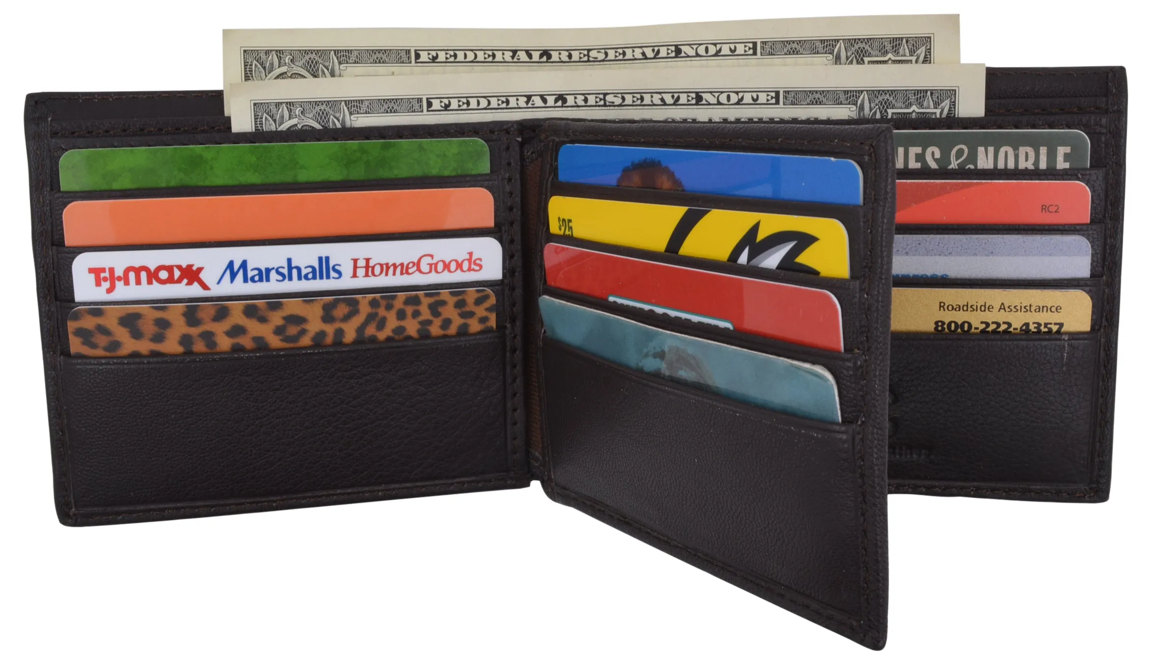 Men's RFID Security Blocking Premium Leather Extra Capacity Card ID Bifold Wallet