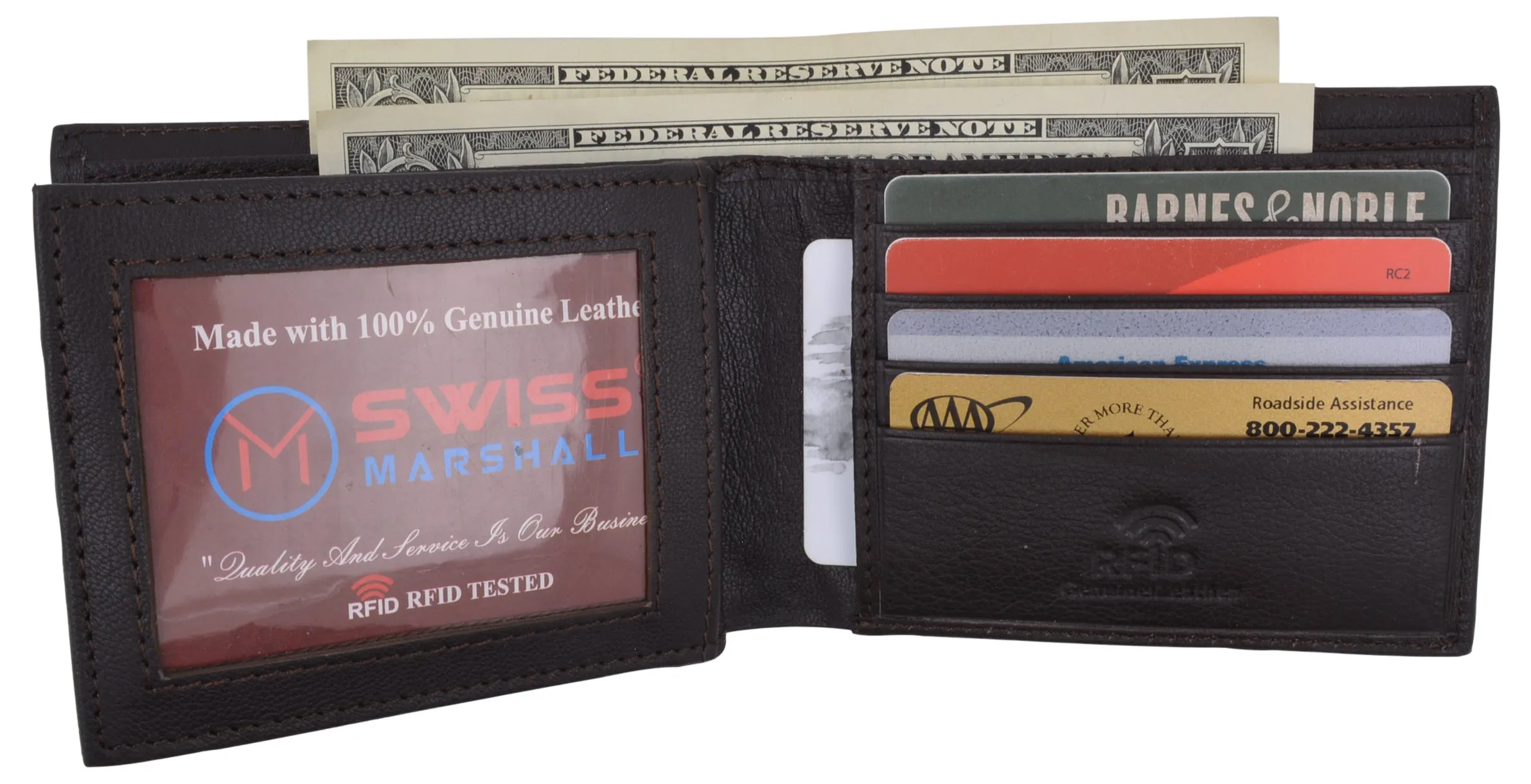Men's RFID Security Blocking Premium Leather Extra Capacity Card ID Bifold Wallet