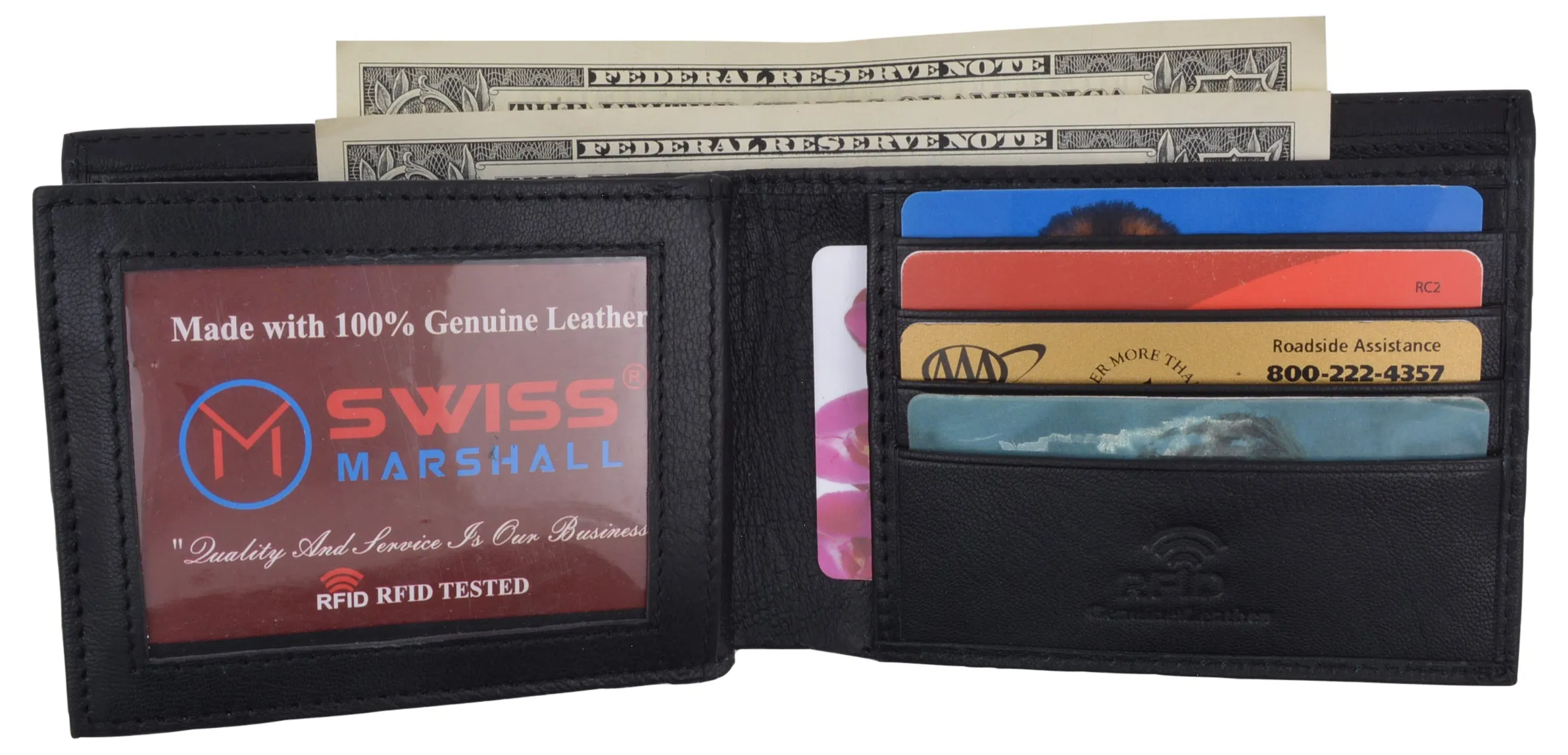 Men's RFID Security Blocking Premium Leather Extra Capacity Card ID Bifold Wallet