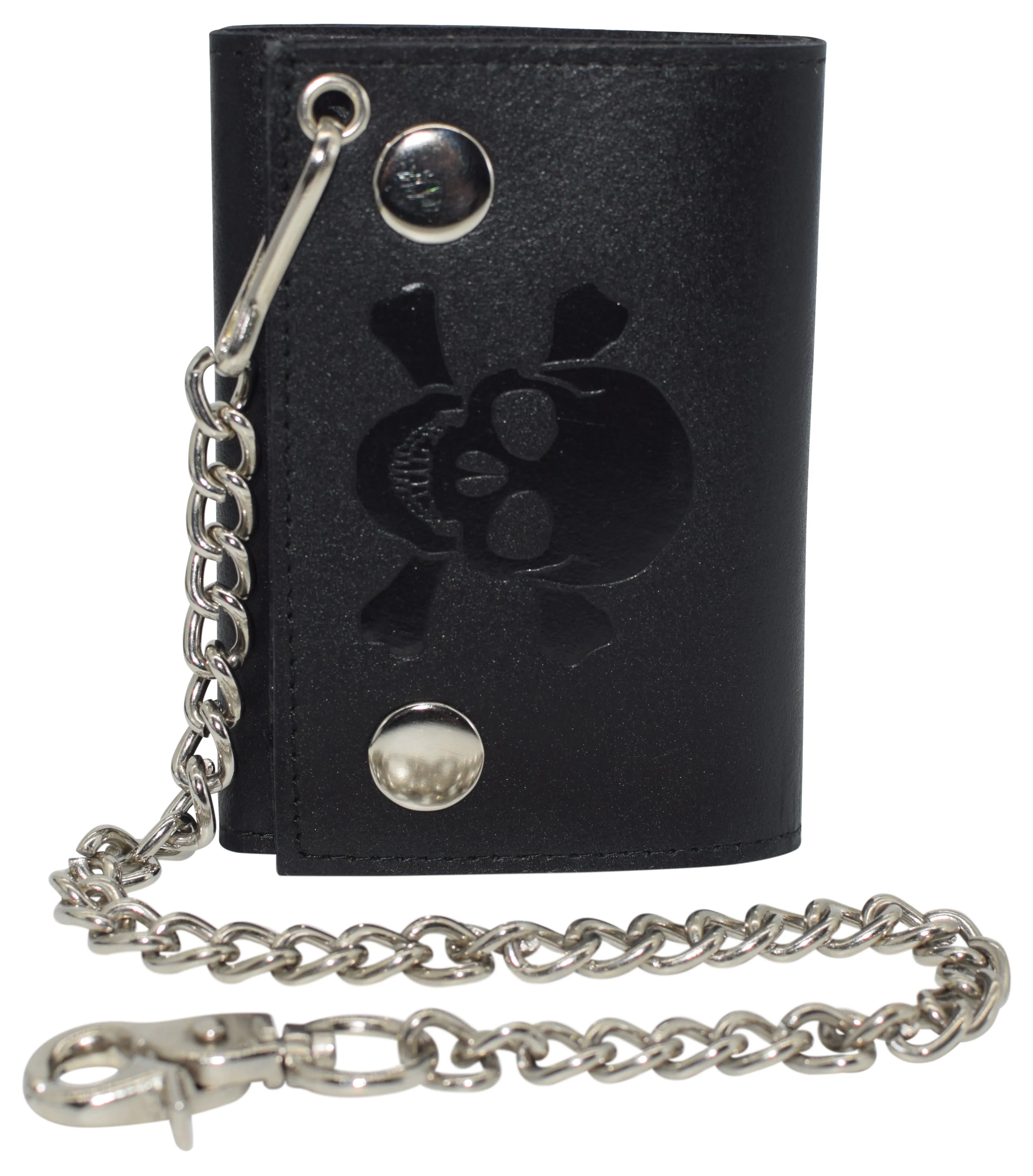 Mens Wallets Black Trifold RFID Protection Real Leather Skull Biker Chain For Men