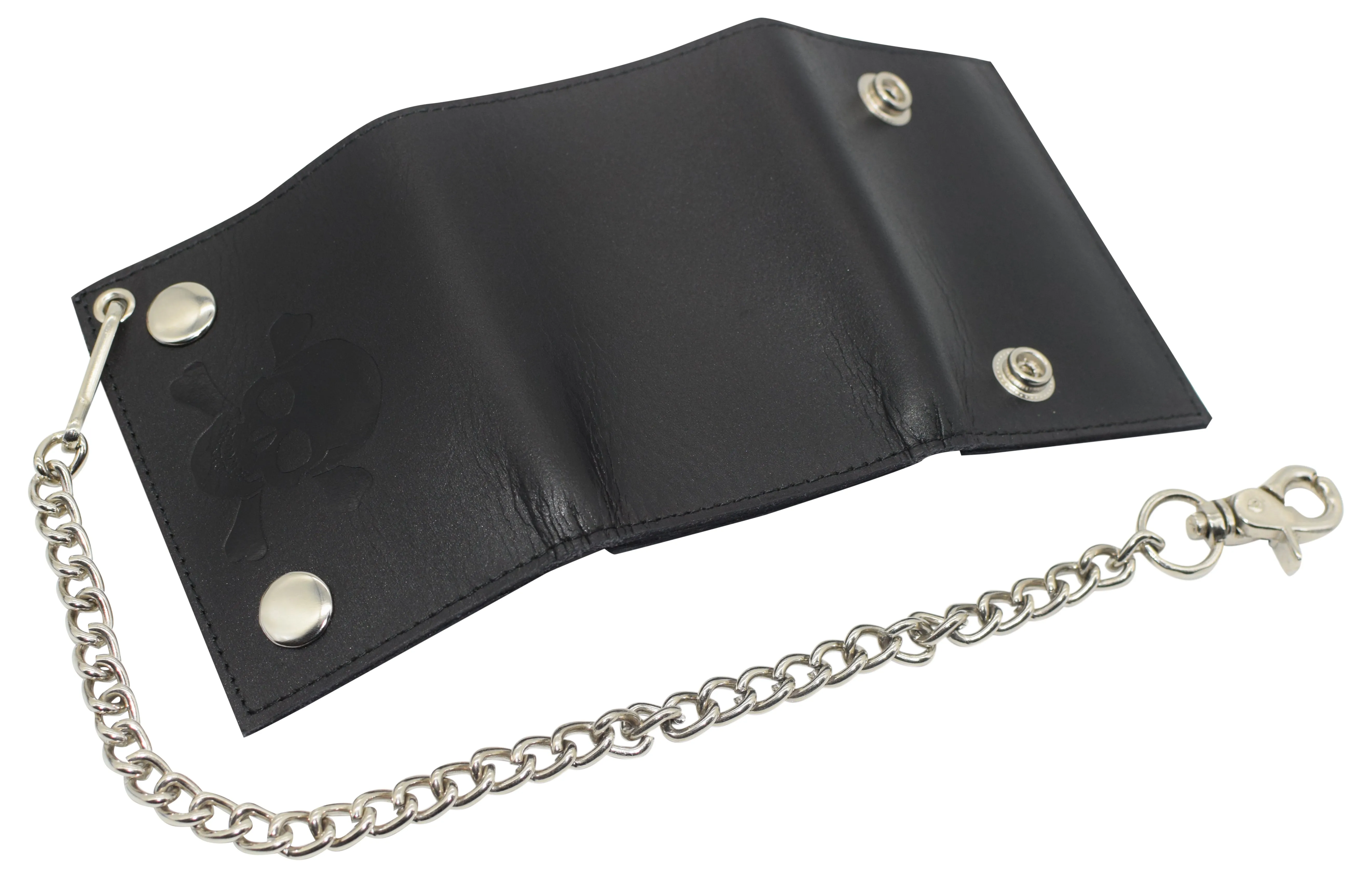 Mens Wallets Black Trifold RFID Protection Real Leather Skull Biker Chain For Men