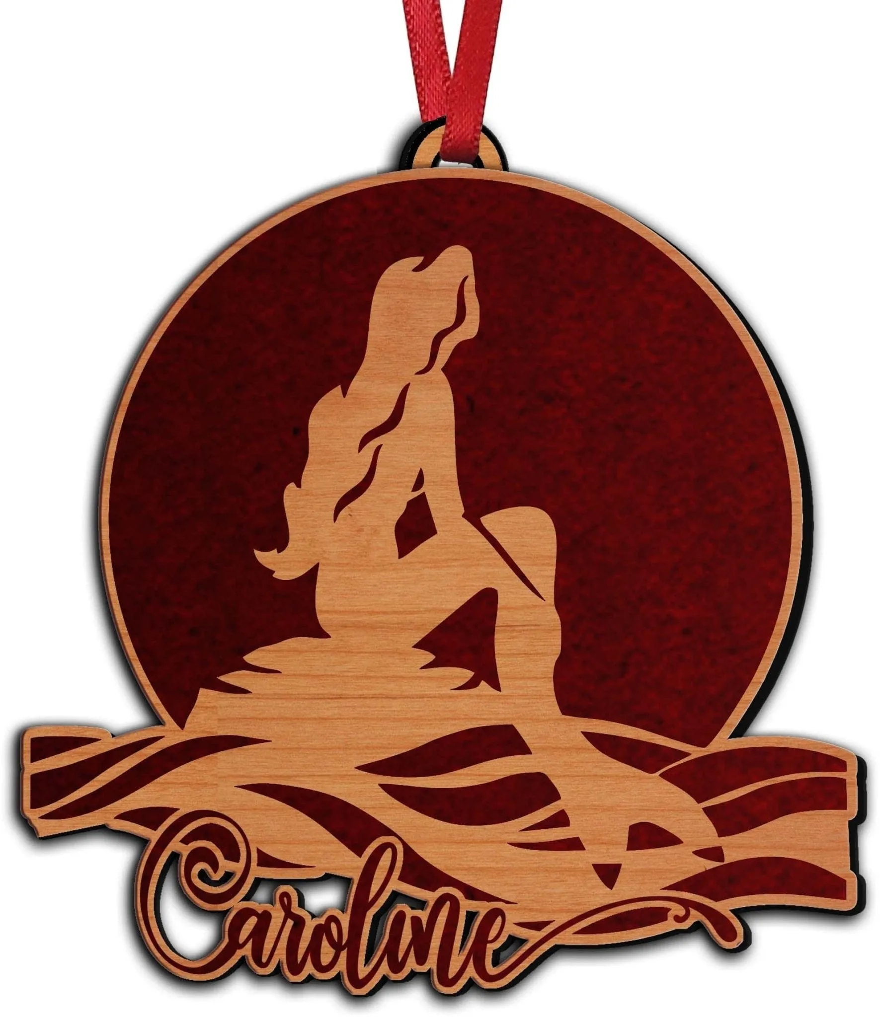 Mermaid Decor Christmas Ornament Personalized Customized Wood Birthday or Christmas Party Gift for Women or Girls and Mermaids at Heart.