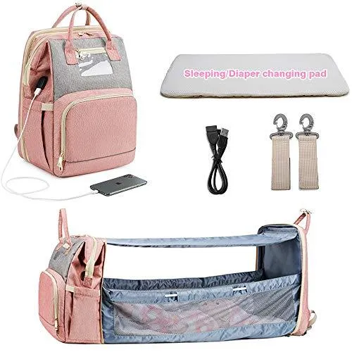 Multi-Function Backpack with Folding Crib and Large Capacity Organizer Bag