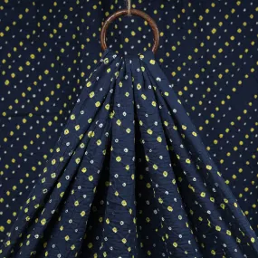Navy Blue And Yellow Bootis Kutch Bandhani Tie-Dye Mul Cotton Fabric