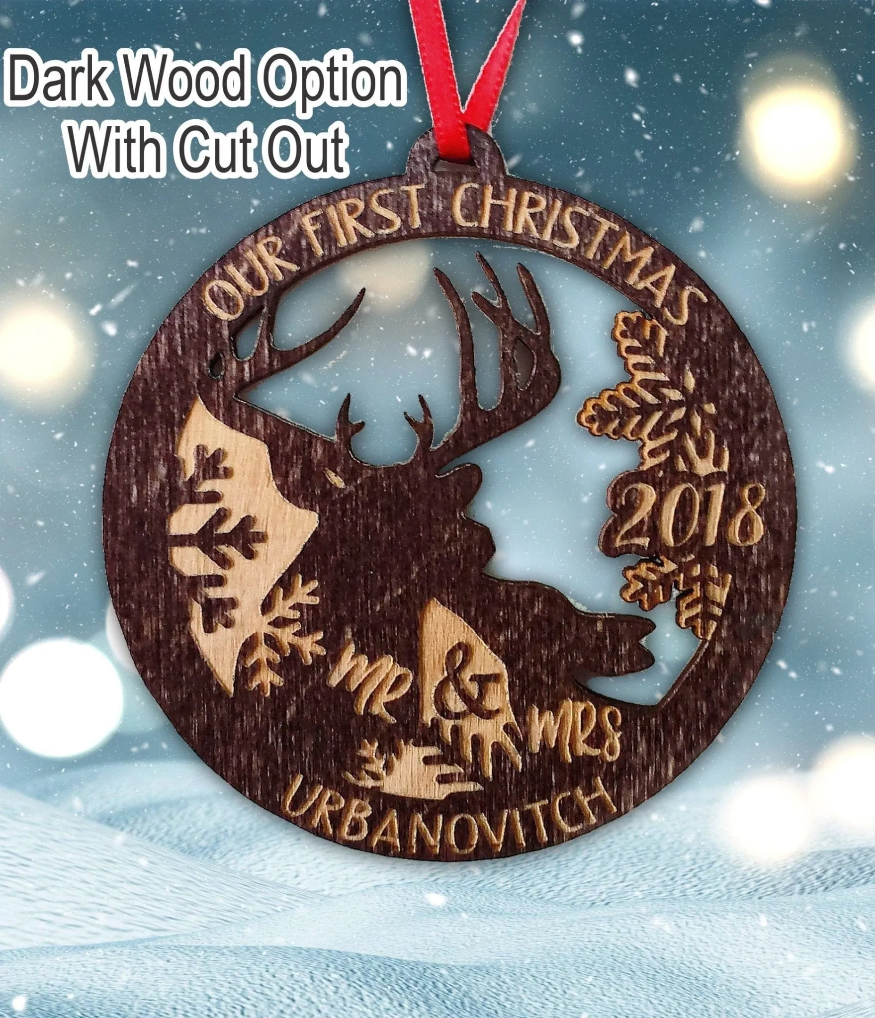 Our First Christmas Ornament Deer Wood Married Mr & Mrs Personalized Christmas Ornament, 1st Christmas Ornaments Newlywed Gift Idea Wedding
