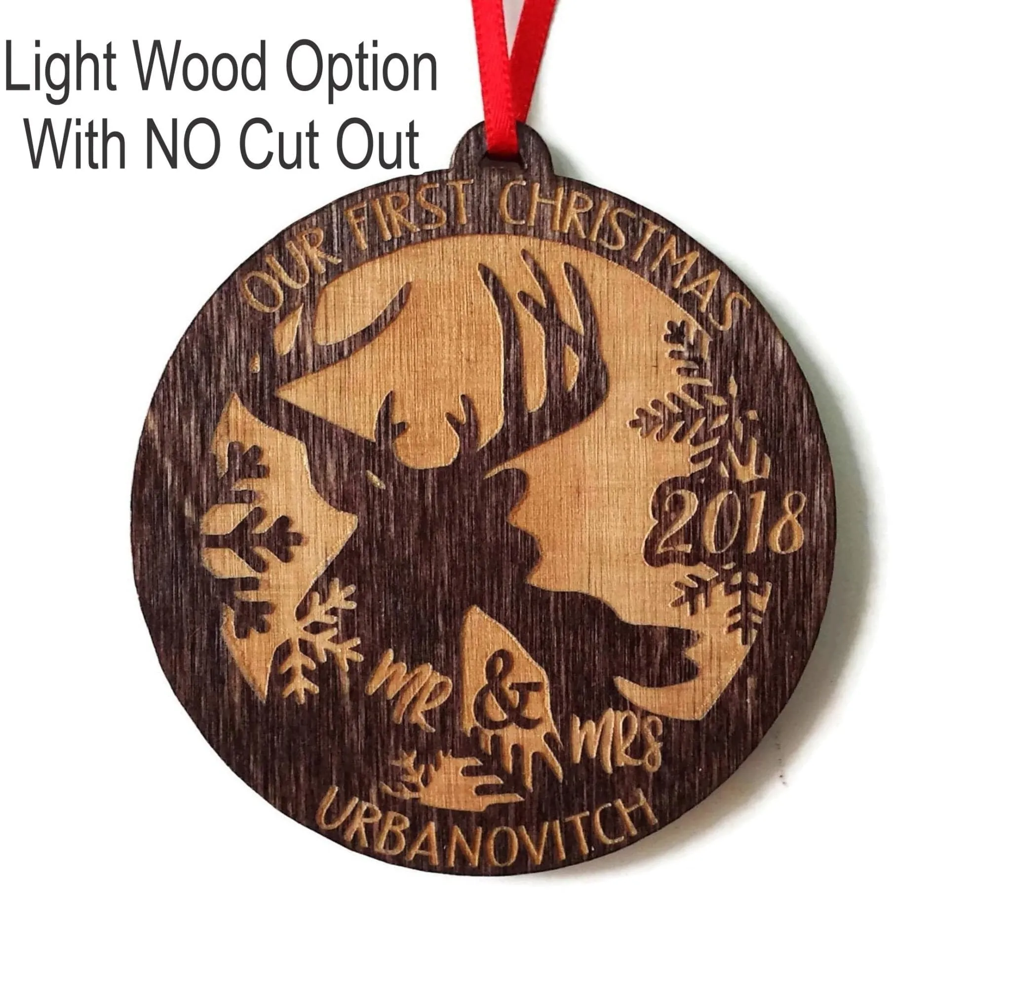 Our First Christmas Ornament Deer Wood Married Mr & Mrs Personalized Christmas Ornament, 1st Christmas Ornaments Newlywed Gift Idea Wedding
