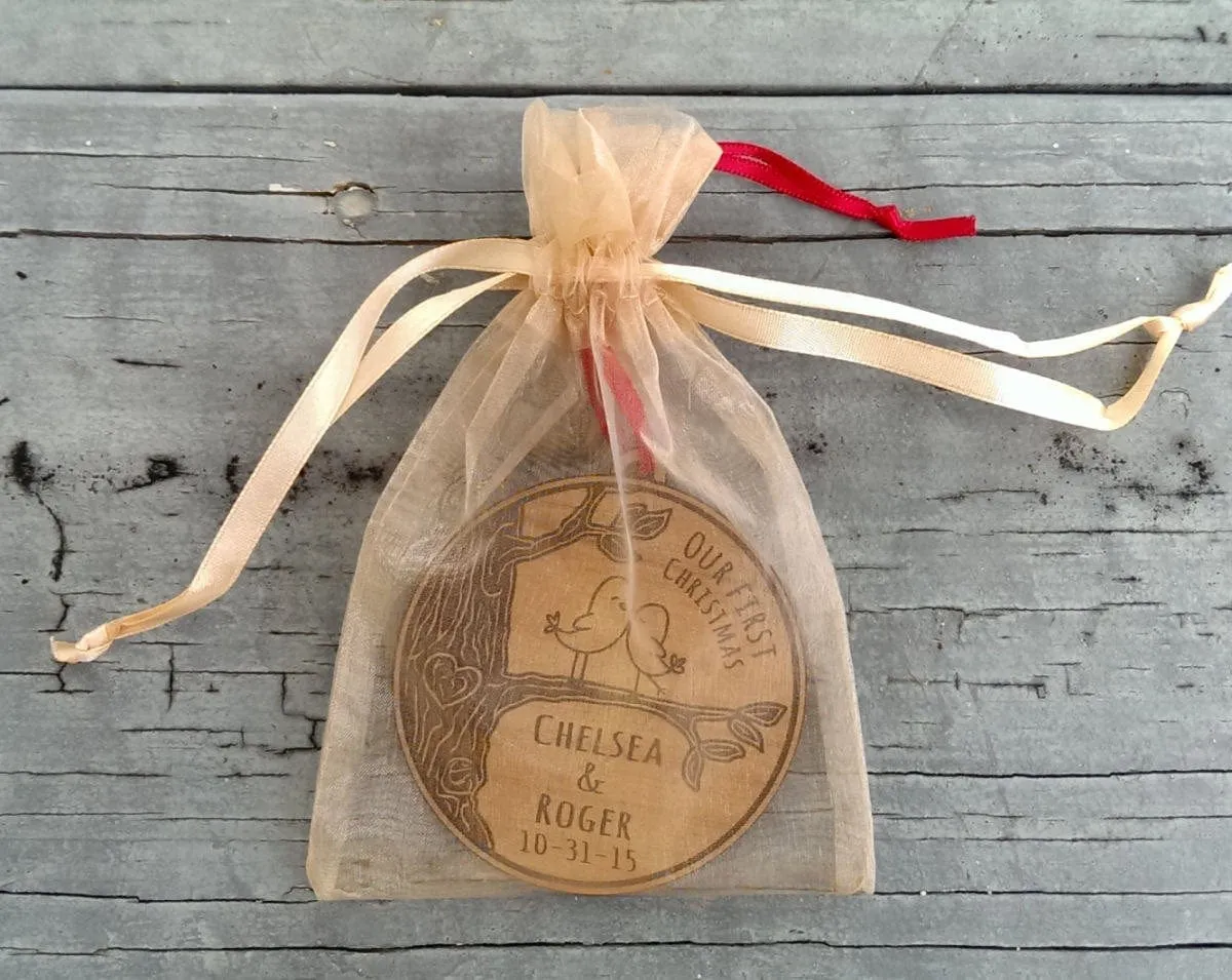 Our First Christmas Together Ornament  Love Birds Heart Customized Christmas Couples Gift  Ornament Lover Personalized Names Date Tree Trunk