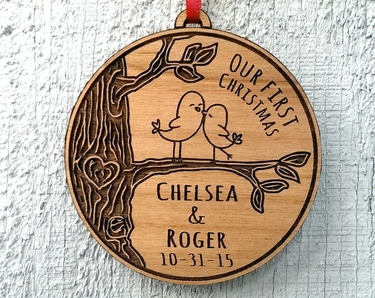 Our First Christmas Together Ornament  Love Birds Heart Customized Christmas Couples Gift  Ornament Lover Personalized Names Date Tree Trunk