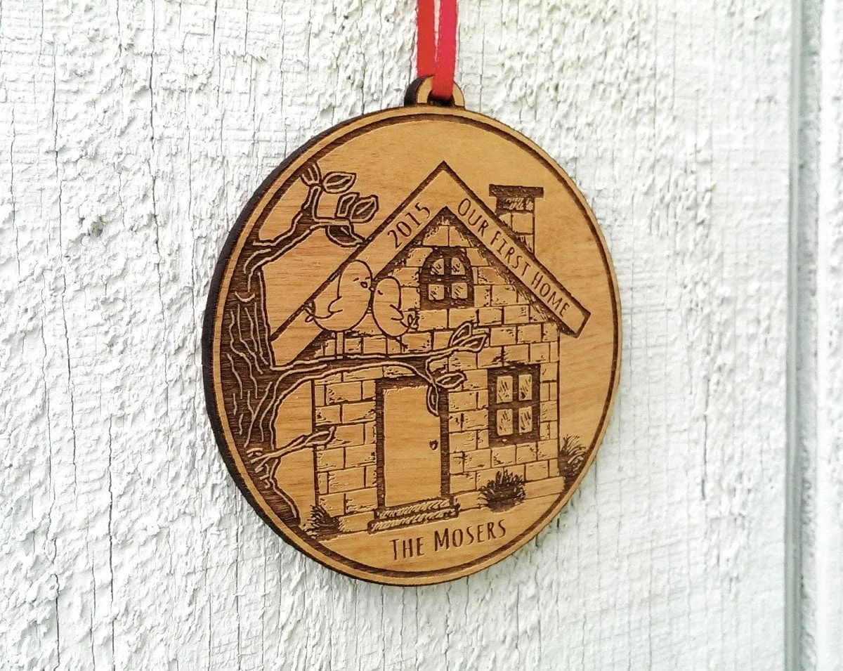 Our First Home Christmas Ornament First House Ornament Personalized Christmas Ornament Engraved with Family Names and Initials Wood Ornament